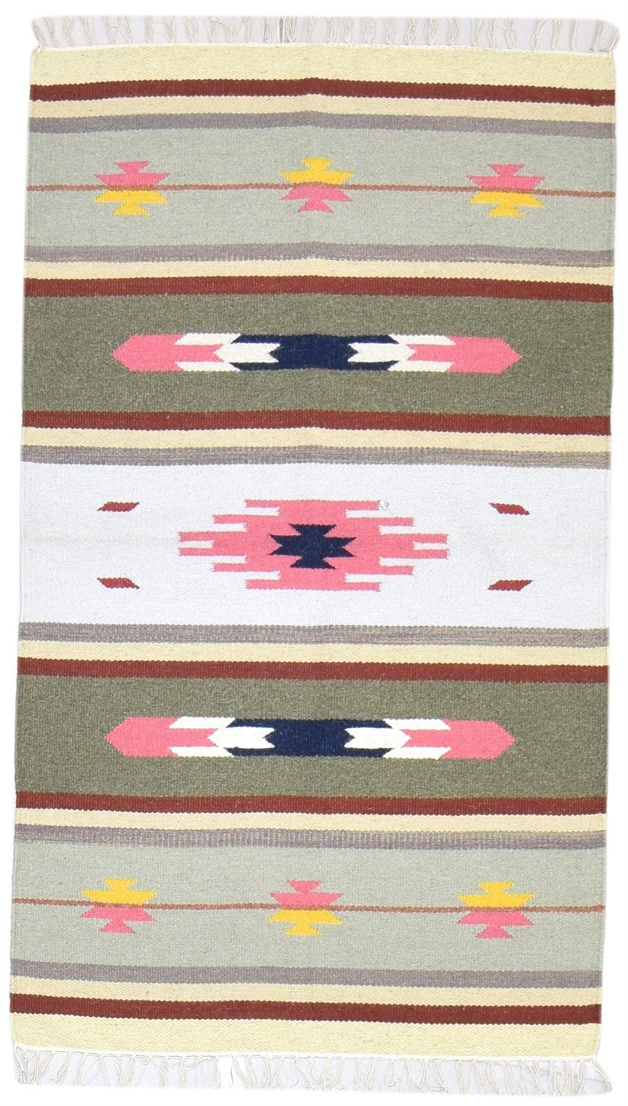 Grey Wool Rug 3' X 5' Persian Dhurrie Southwestern Tribal Small Carpet   7864380457109