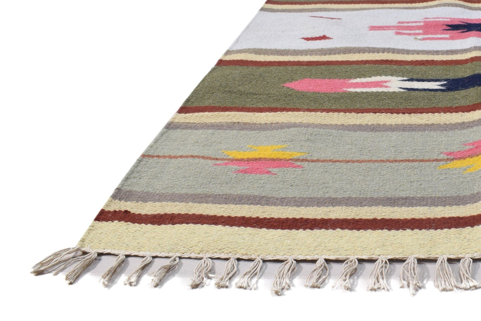 Grey Wool Rug 3' X 5' Persian Dhurrie Southwestern Tribal Small Carpet   7864380457109