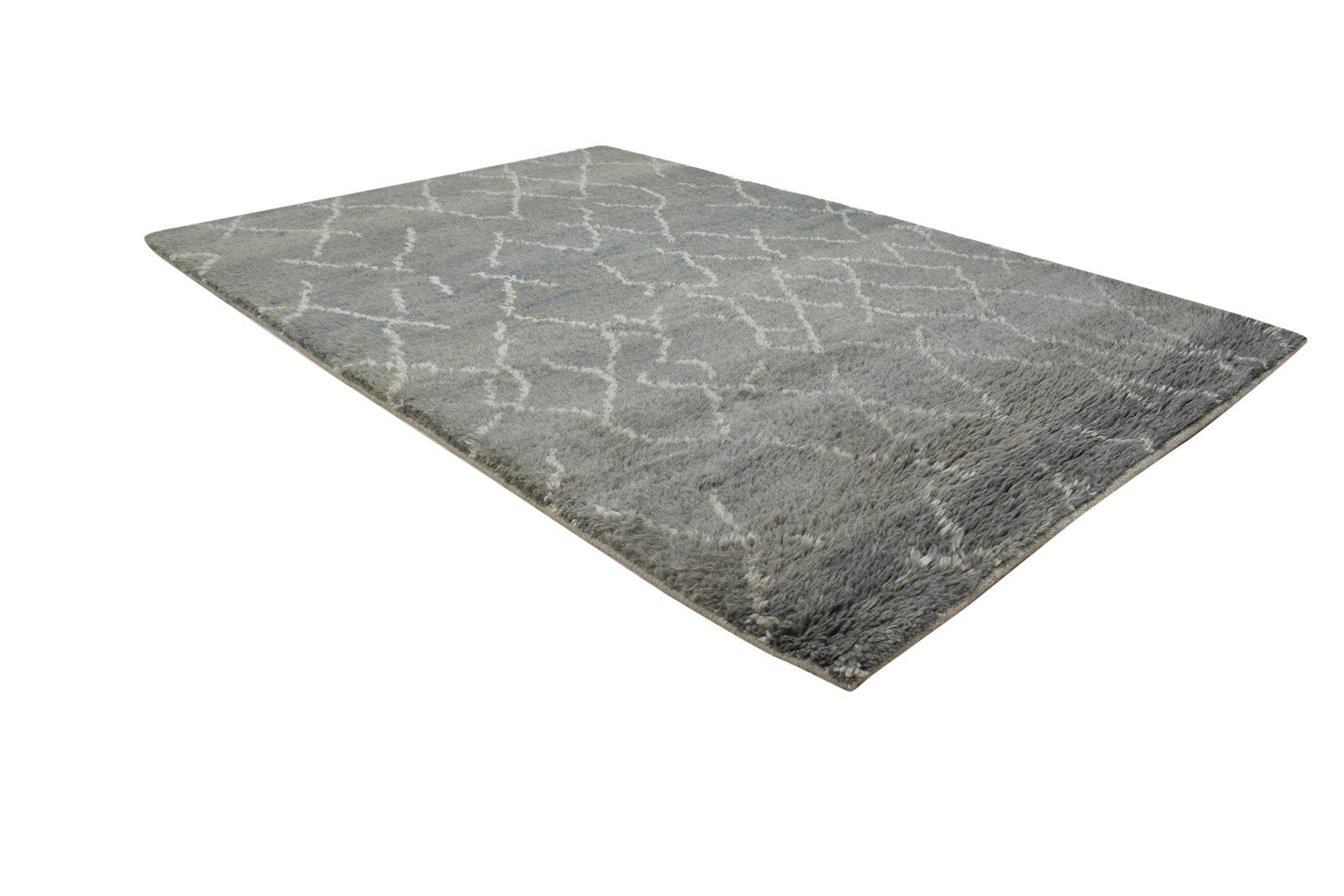 Grey Wool Rug 4' X 6' Shag Hand Knotted Moroccan Geometric Room Size Carpet   7864088952981