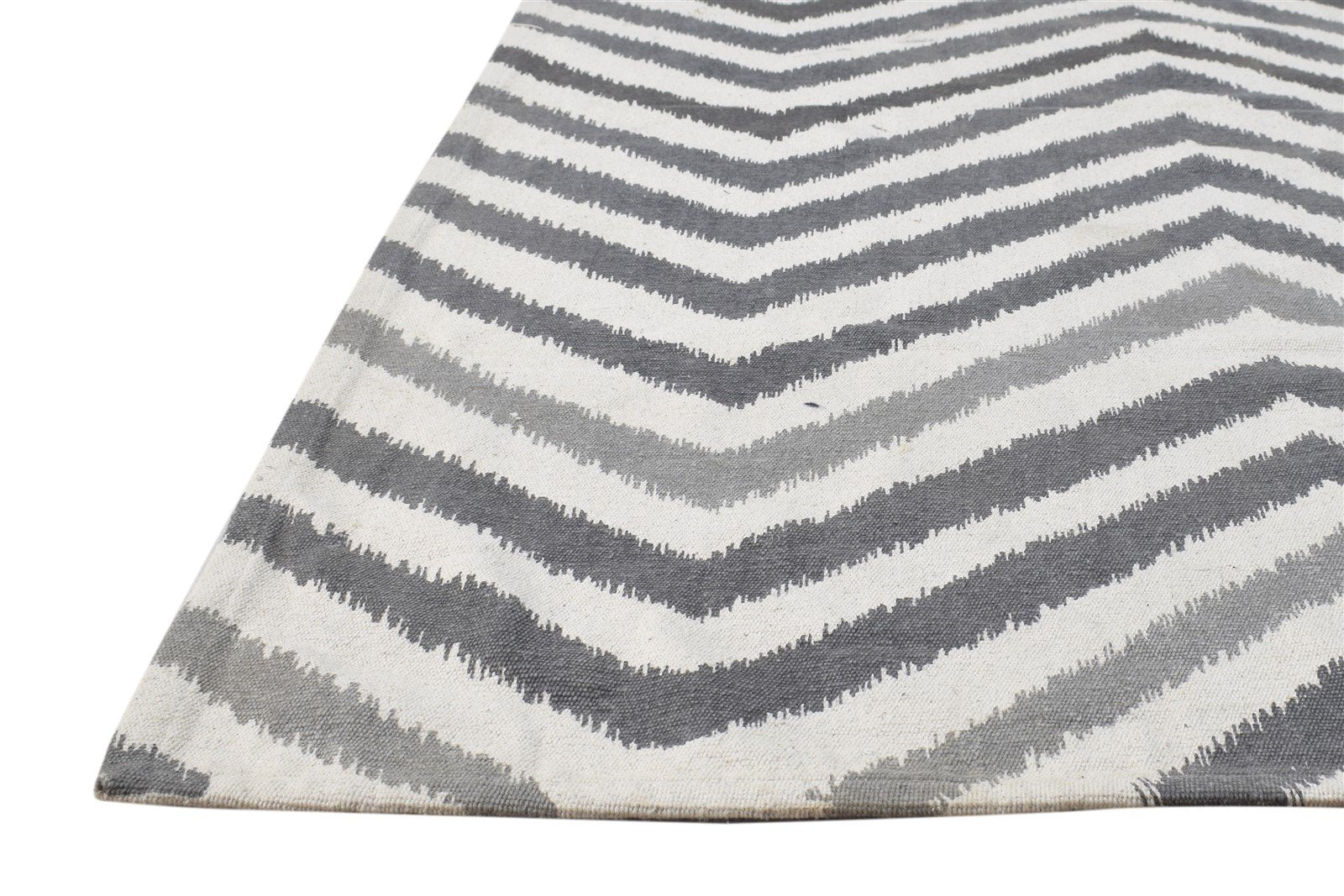 Grey Wool Rug 5' X 6' Modern Dhurrie American Chevron Room Size Carpet   7864673763477