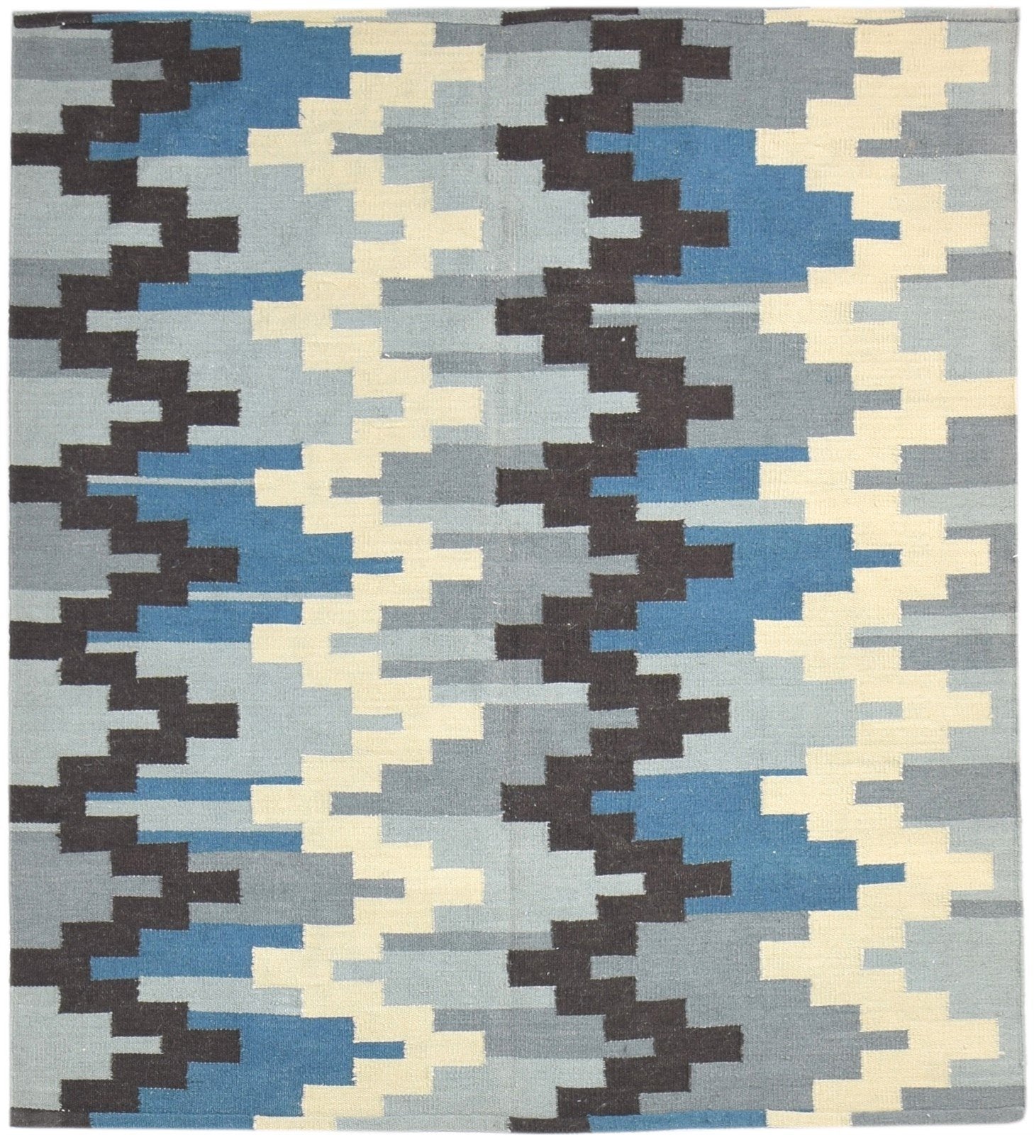 Grey Wool Rug 5' X 6' Modern Dhurrie American Chevron Room Size Carpet   7865189990549
