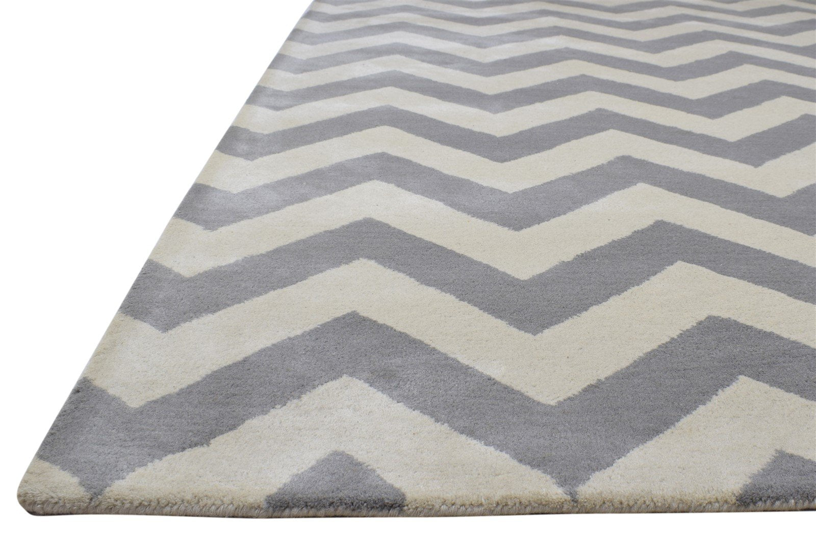 Grey Wool Rug 5' X 8' Modern Hand Tufted Scandinavian Chevron Room Size Carpet   7864263409813