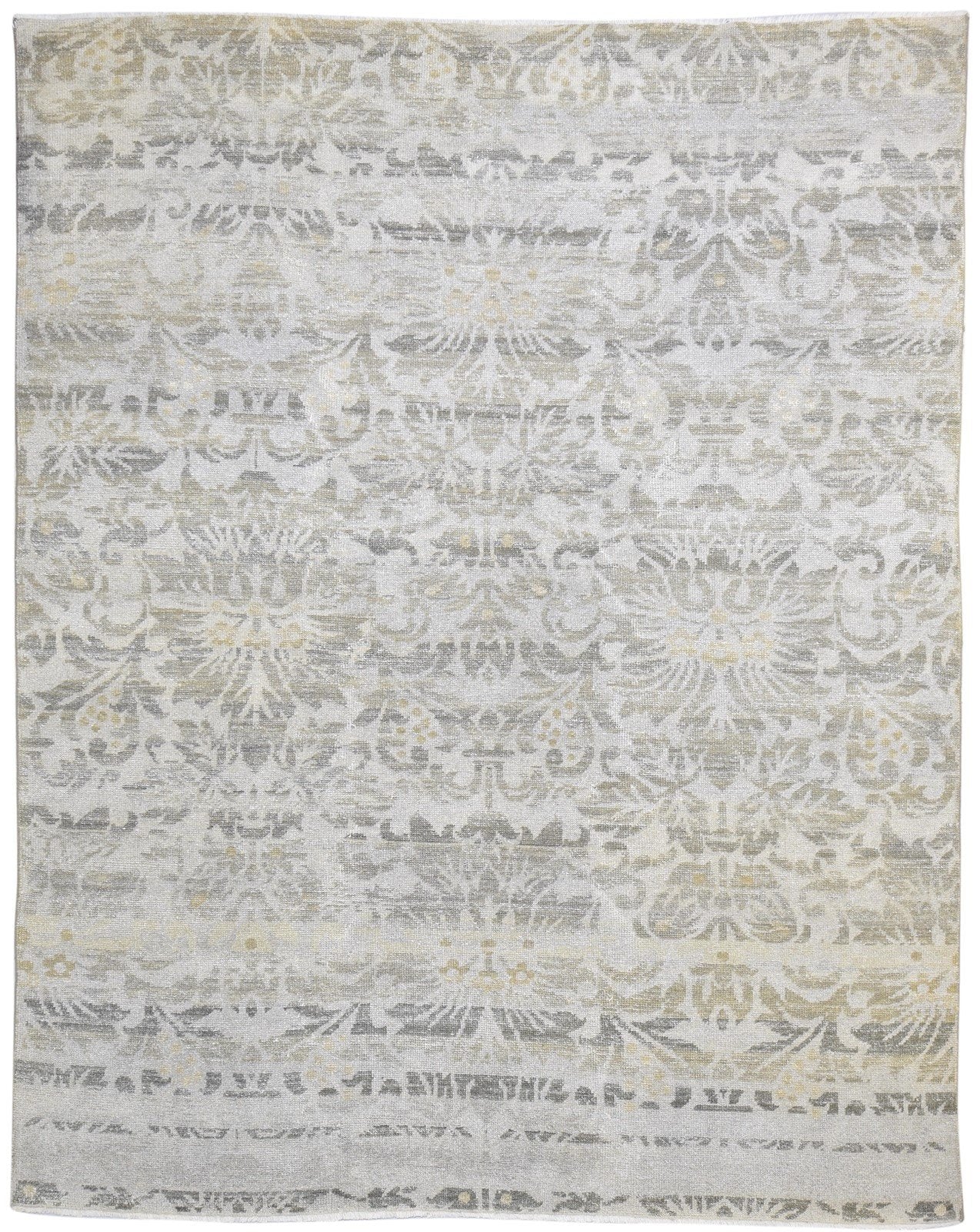 Grey Wool Rug 8' X 10' Modern Hand Knotted French Floral Large Carpet   7864168415381