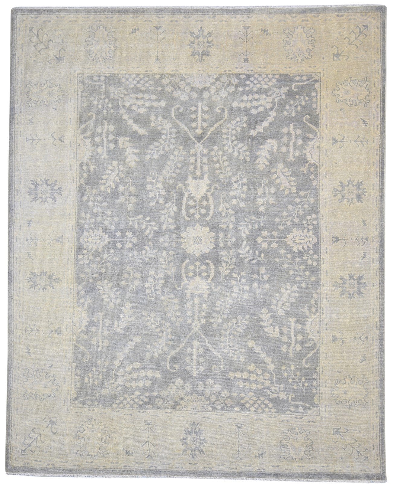 Grey Wool Rug 8' X 10' Persian Hand Knotted Sarouk-Indian Oriental Large Carpet   7864165662869