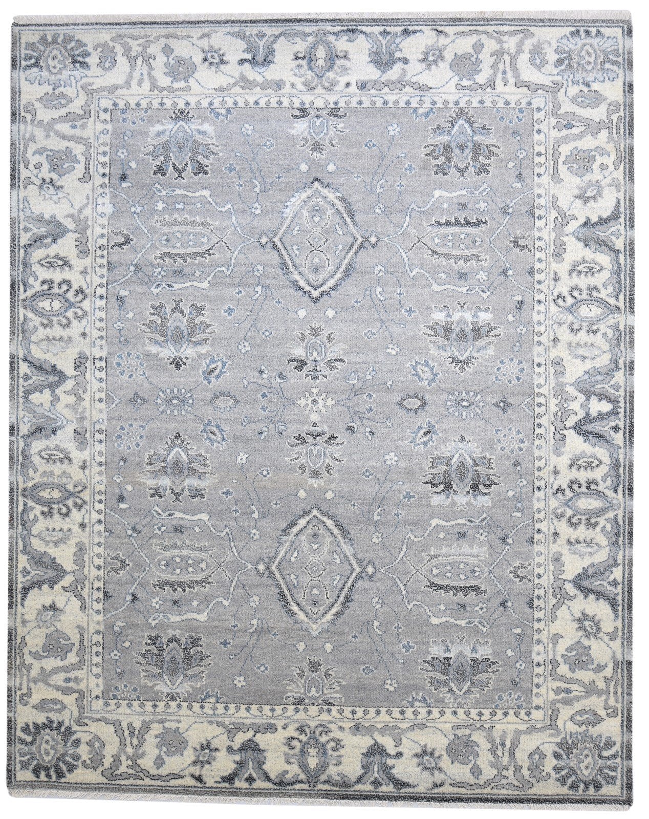 Grey Wool Rug 8' X 10' Persian Hand Knotted Sarouk-Indian Oriental Large Carpet   7864175231125