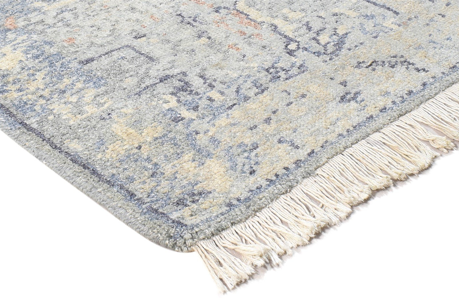 Grey Wool Silk Rug 2' X 3' Modern Hand Knotted American Abstract Small Carpet   7865050792085