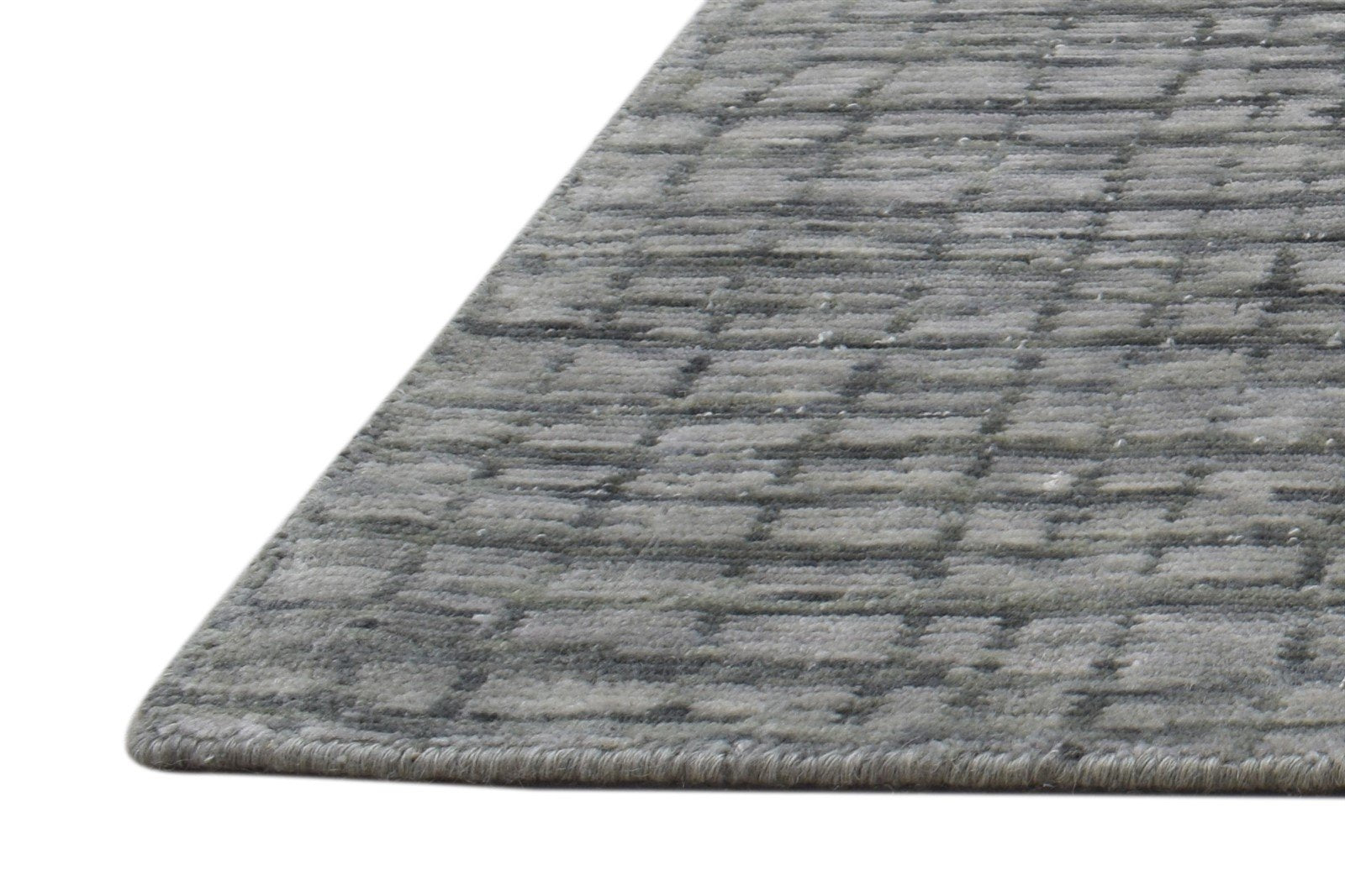 Grey Wool Silk Rug 2X8 Modern Jacquard Loom Scandinavian Geometric Small Runner   7864147312789