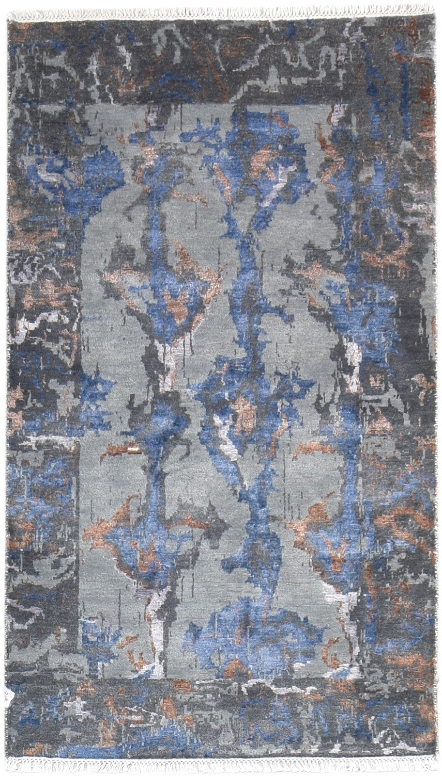 Grey Wool / Silk Rug 3' X 5' Modern Hand Knotted Oriental Abstract Small Carpet   7864595251349
