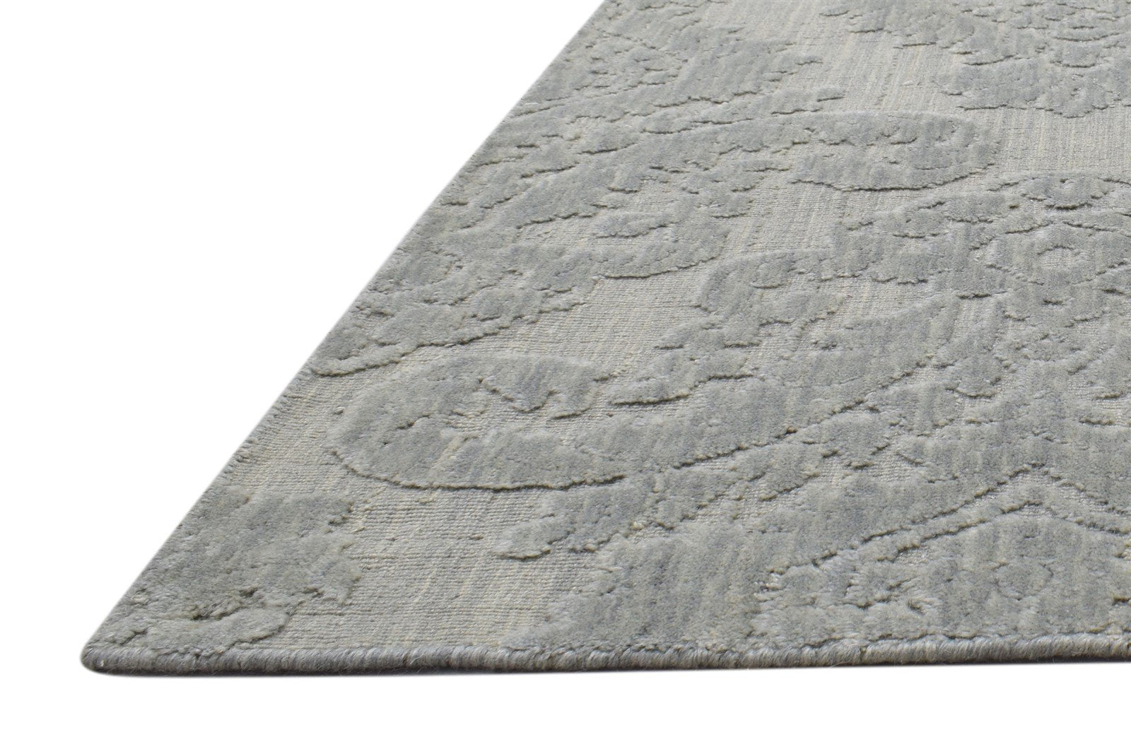Grey Wool Silk Rug 3' X 8' Modern Jacquard Loom French Damask Small Runner   7864146690197