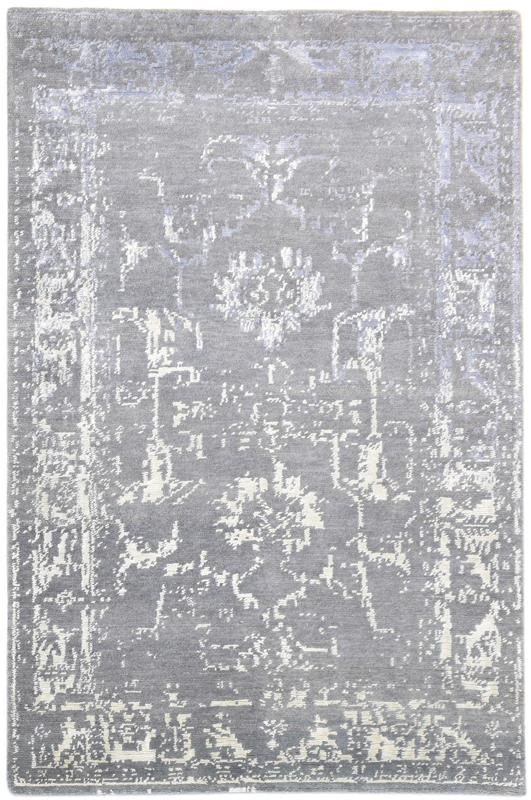 Grey Wool / Silk Rug 4X6 Modern Hand Knotted Oushak Distressed Room Size Carpet   7864082858133