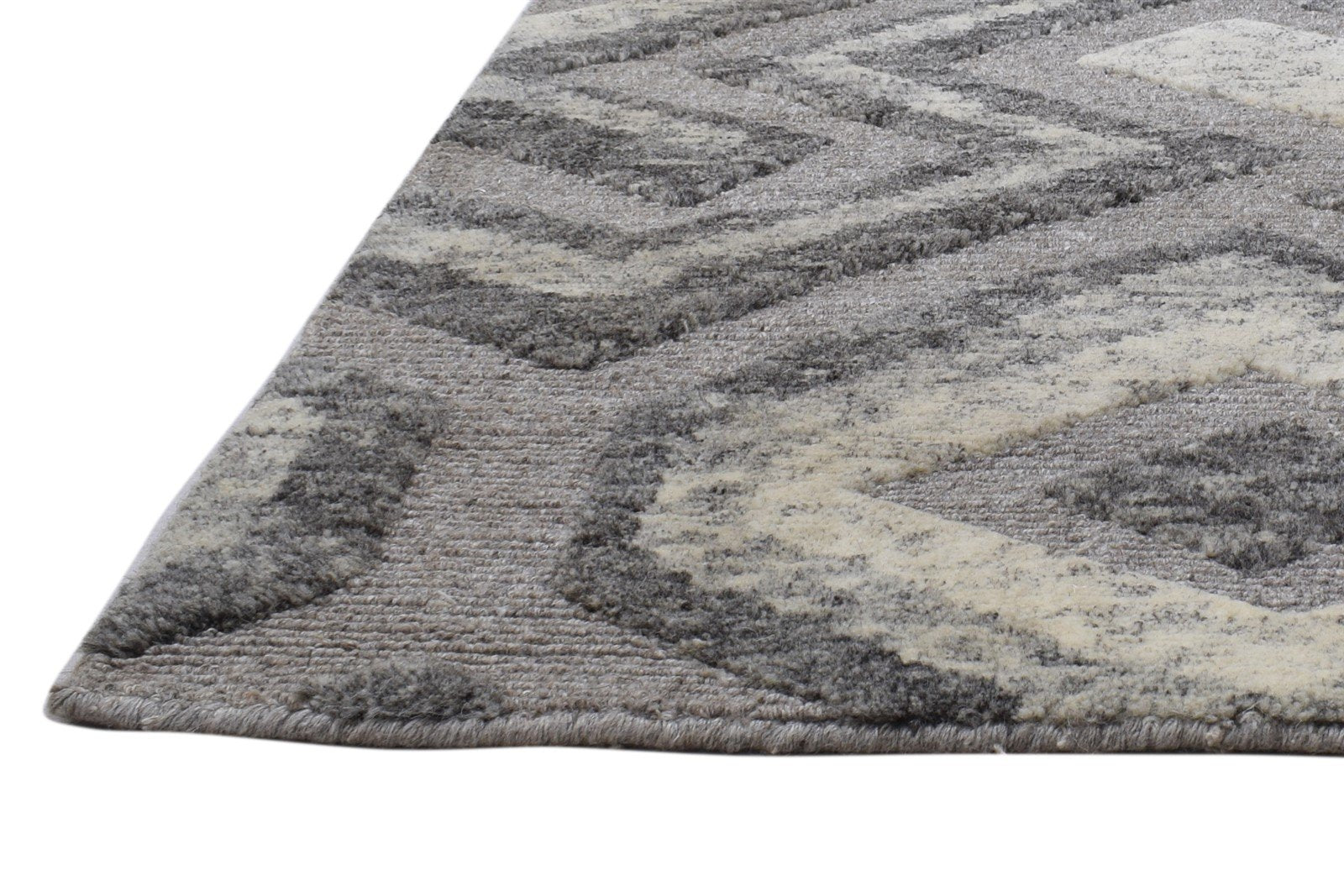 Grey Wool / Silk Rug 4X6 Shag Hand Knotted Moroccan Geometric Room Size Carpet   7864090099861