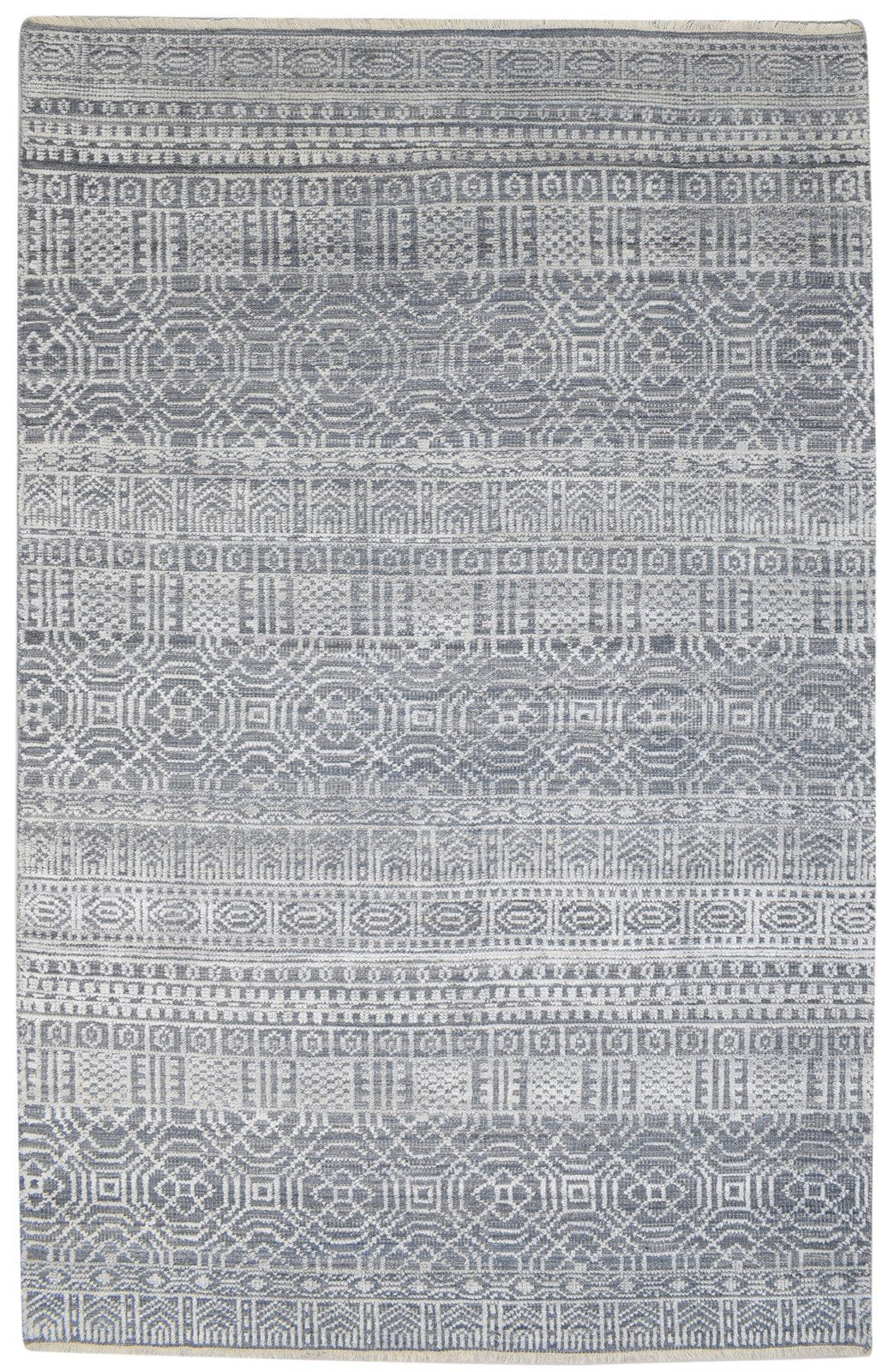 Grey Wool Silk Rug 6X9 Modern Hand Knotted Scandinavian Trellis Room Size   7864088232085