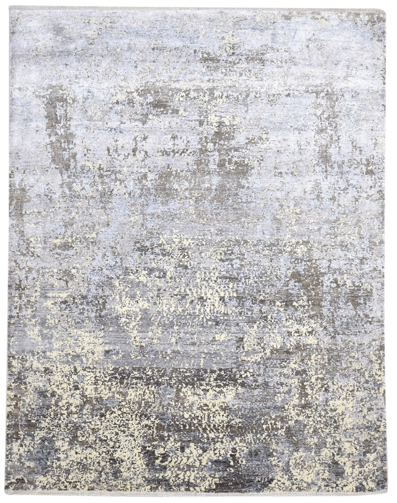 Grey Wool / Silk Rug 8' X 10' Modern Hand Knotted Indian Abstract Large Carpet   7864318787733