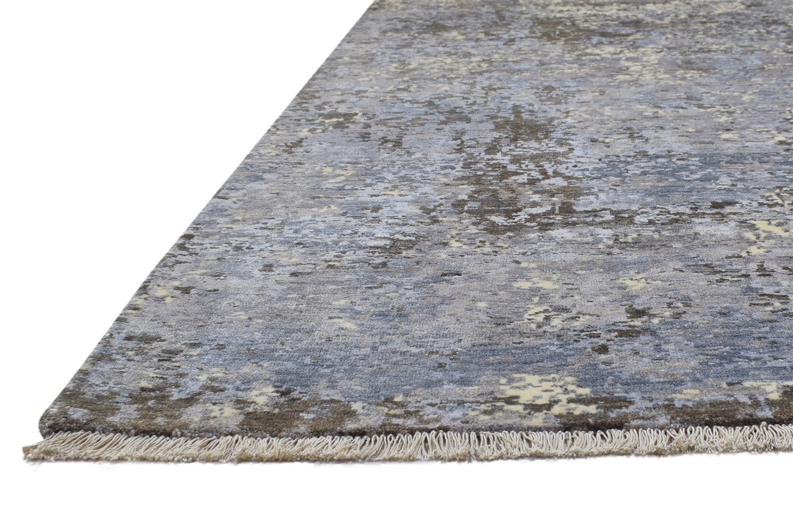 Grey Wool / Silk Rug 8' X 10' Modern Hand Knotted Indian Abstract Large Carpet   7864318787733
