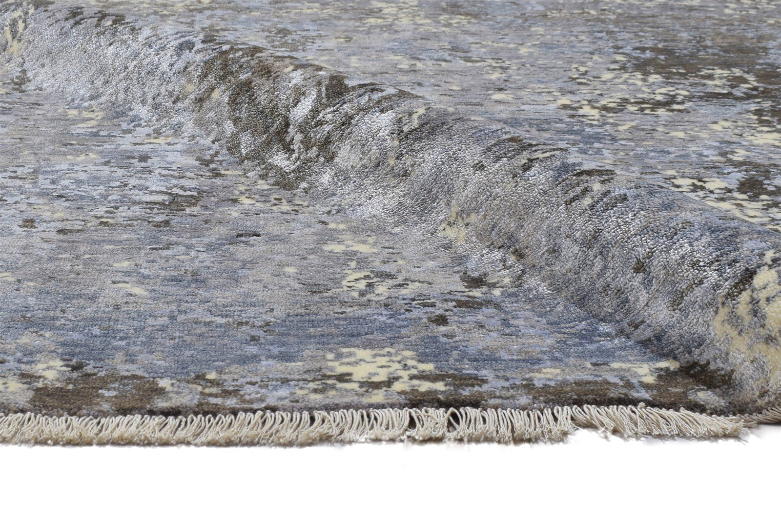 Grey Wool / Silk Rug 8' X 10' Modern Hand Knotted Indian Abstract Large Carpet   7864318787733