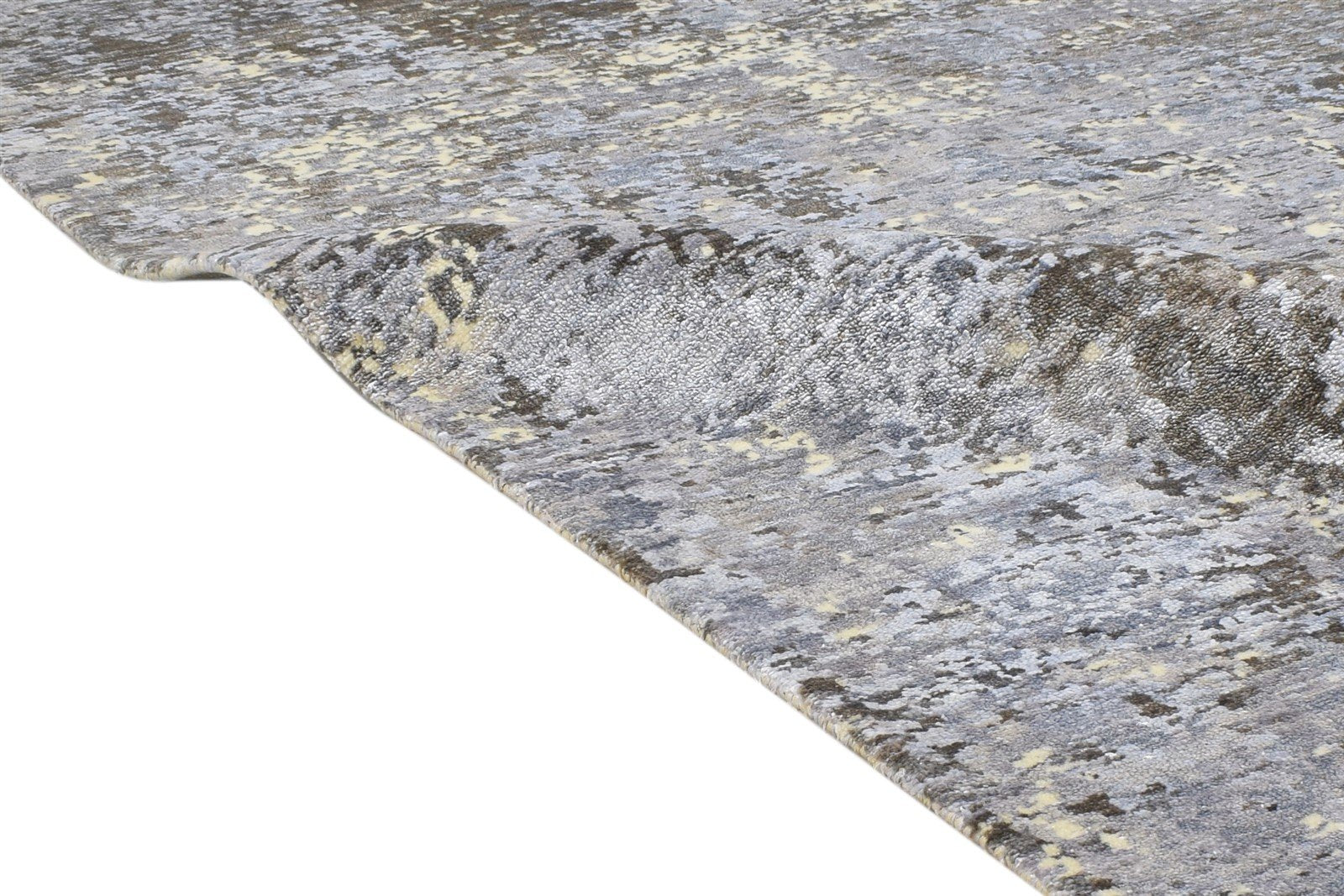 Grey Wool / Silk Rug 8' X 10' Modern Hand Knotted Indian Abstract Large Carpet   7864318787733