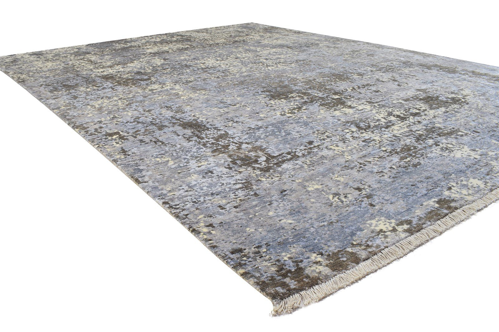 Grey Wool / Silk Rug 8' X 10' Modern Hand Knotted Indian Abstract Large Carpet   7864318787733