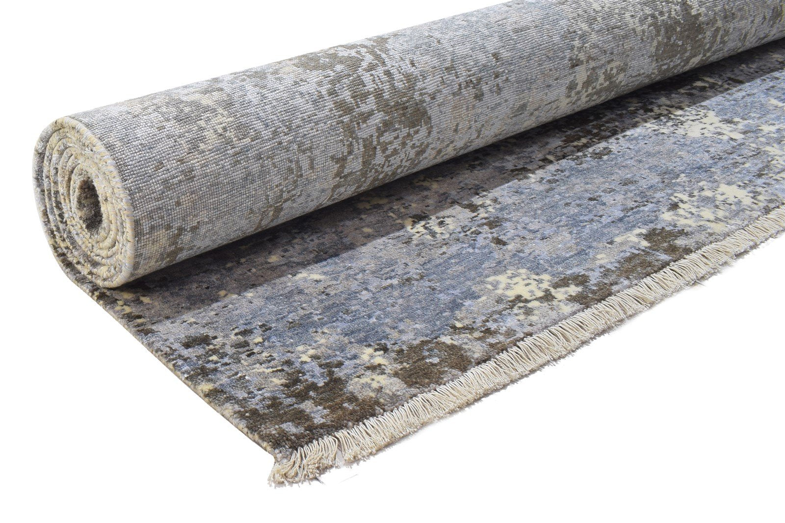 Grey Wool / Silk Rug 8' X 10' Modern Hand Knotted Indian Abstract Large Carpet   7864318787733