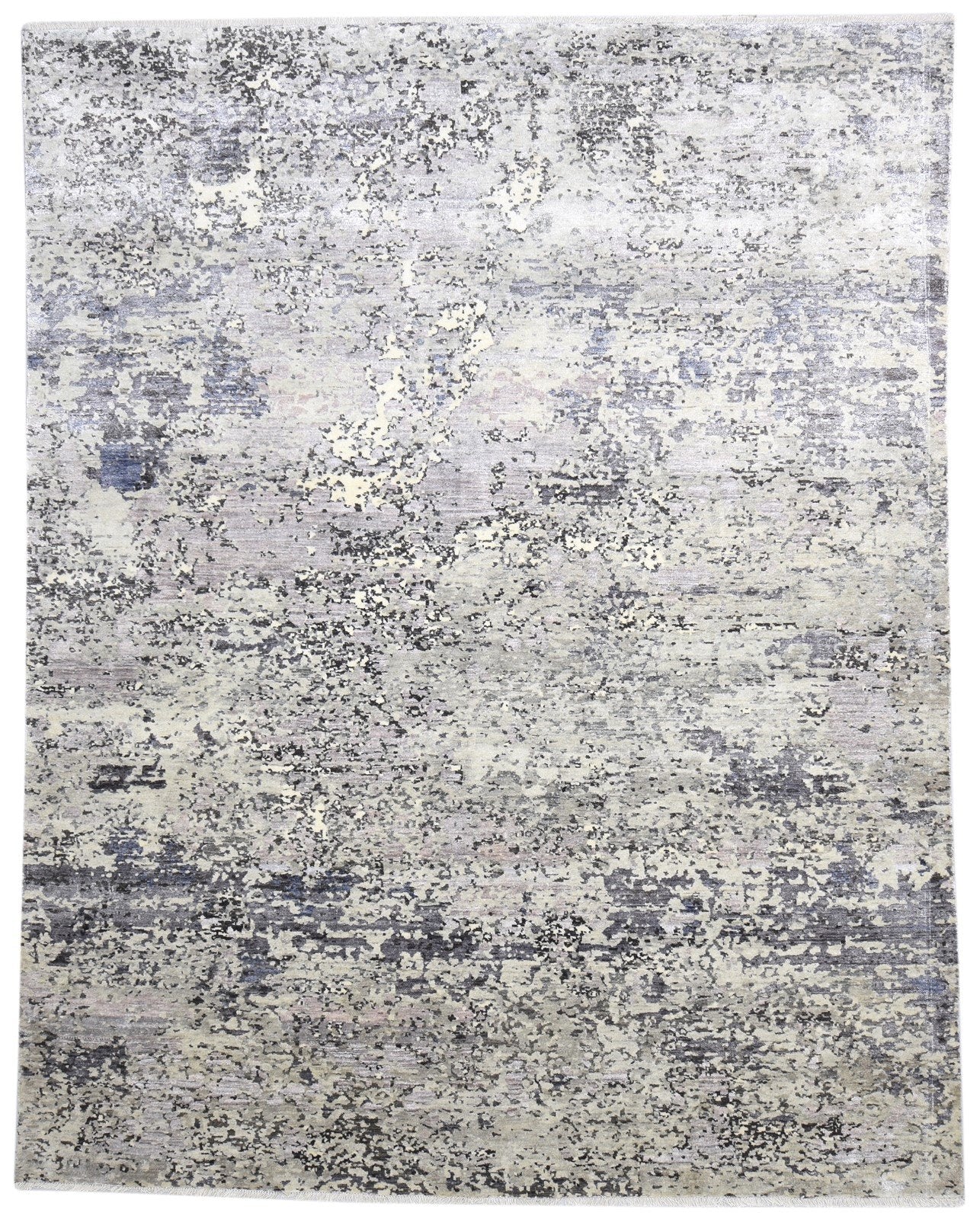 Grey Wool / Silk Rug 8' X 10' Modern Hand Knotted Indian Abstract Large Carpet   7864324685973