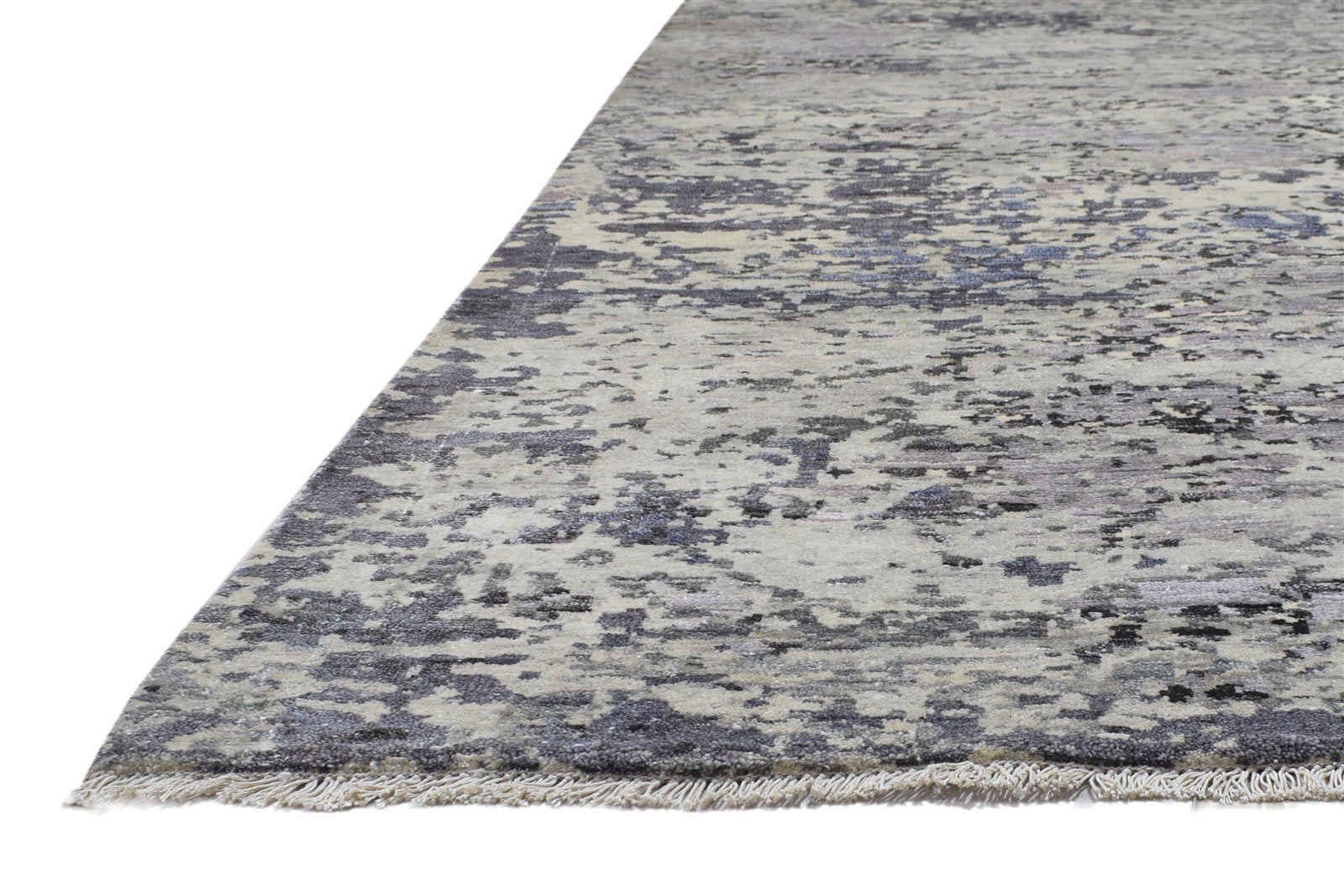 Grey Wool / Silk Rug 8' X 10' Modern Hand Knotted Indian Abstract Large Carpet   7864324685973