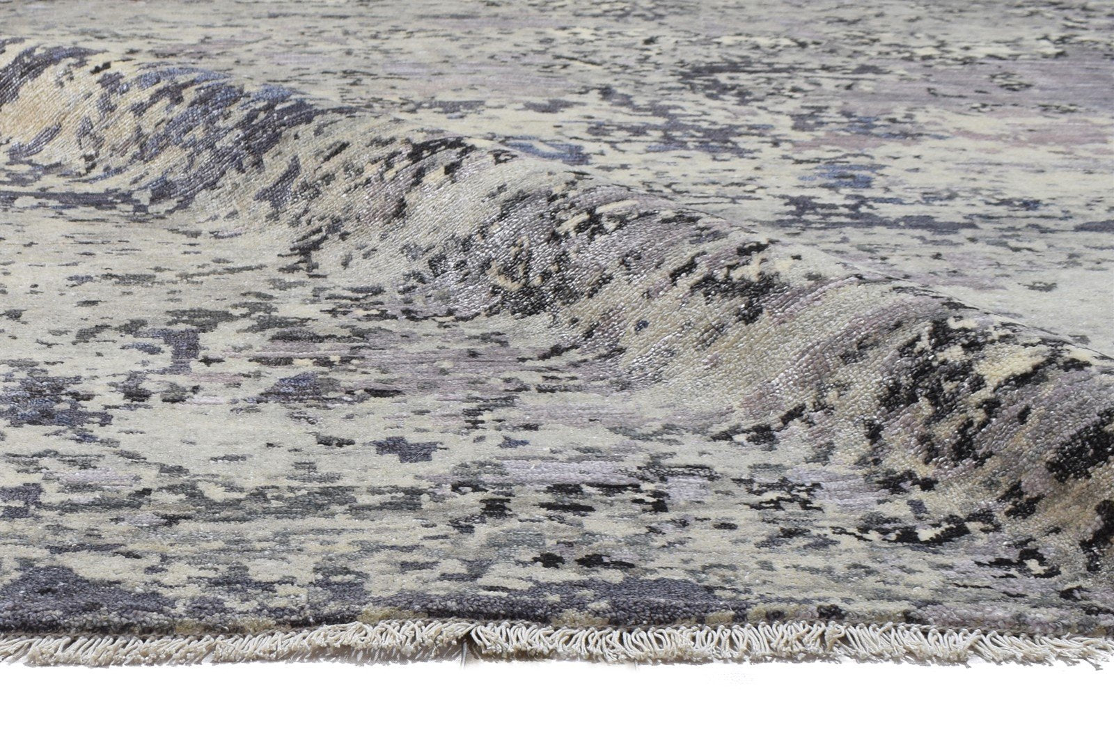 Grey Wool / Silk Rug 8' X 10' Modern Hand Knotted Indian Abstract Large Carpet   7864324685973