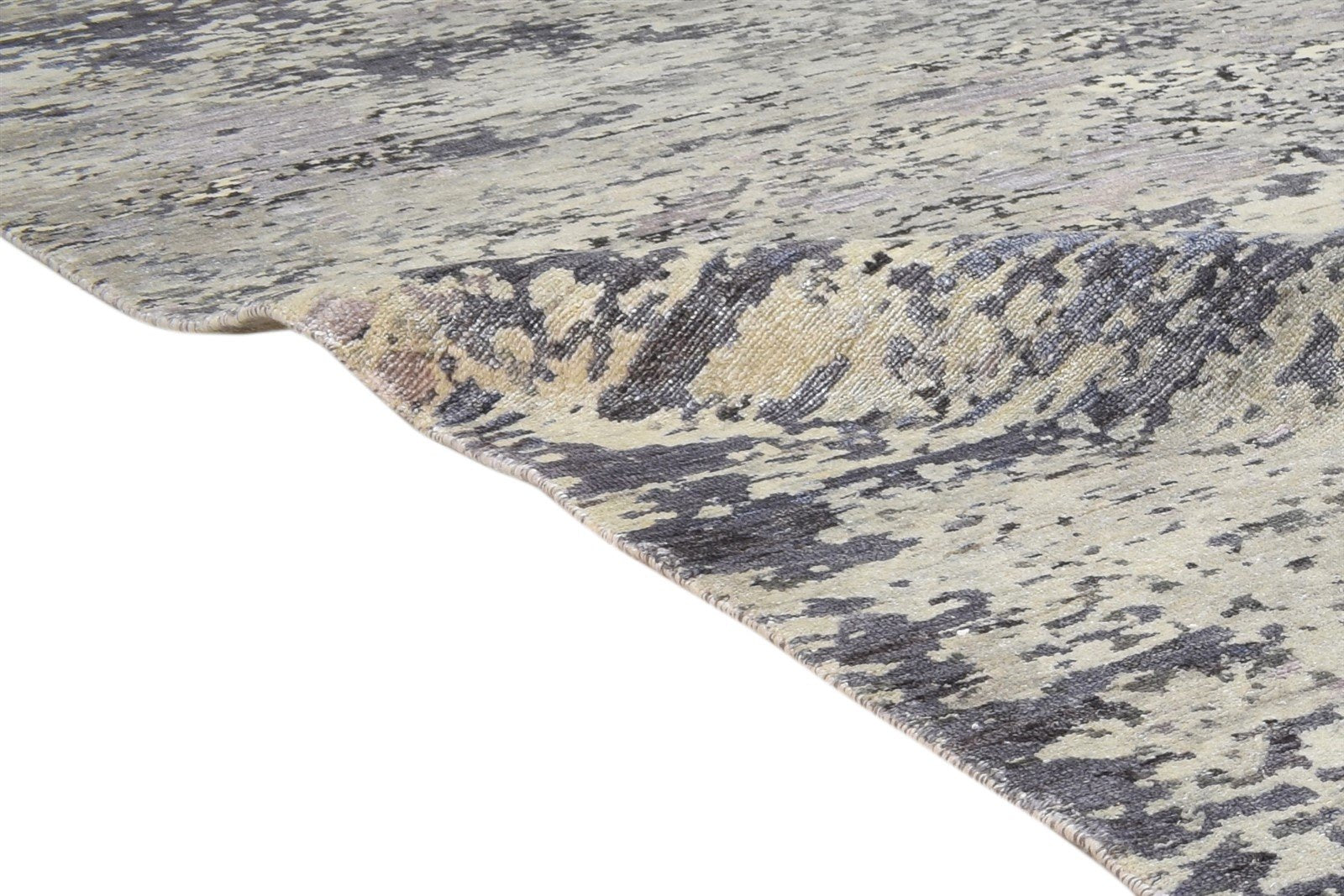 Grey Wool / Silk Rug 8' X 10' Modern Hand Knotted Indian Abstract Large Carpet   7864324685973