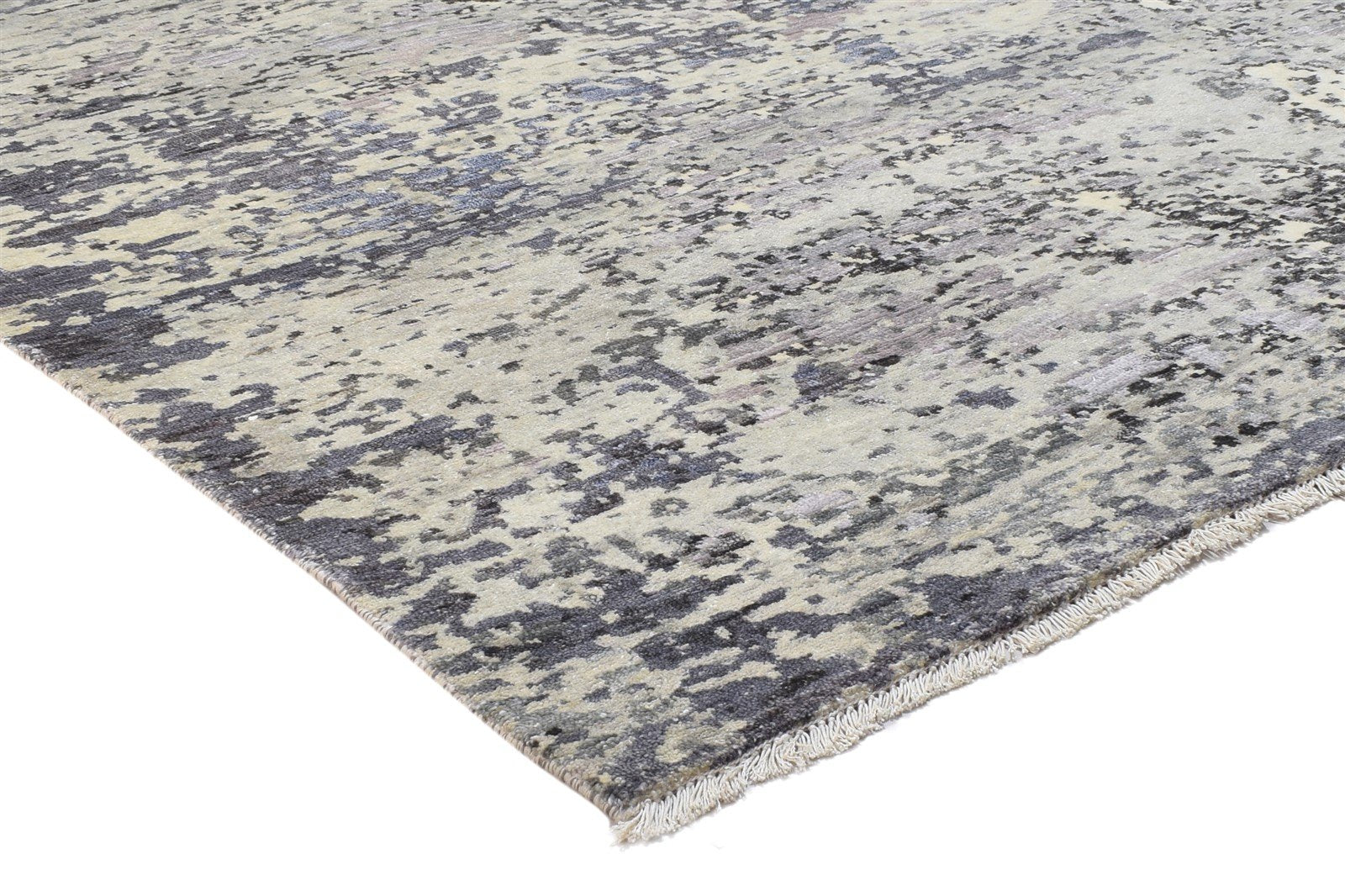 Grey Wool / Silk Rug 8' X 10' Modern Hand Knotted Indian Abstract Large Carpet   7864324685973