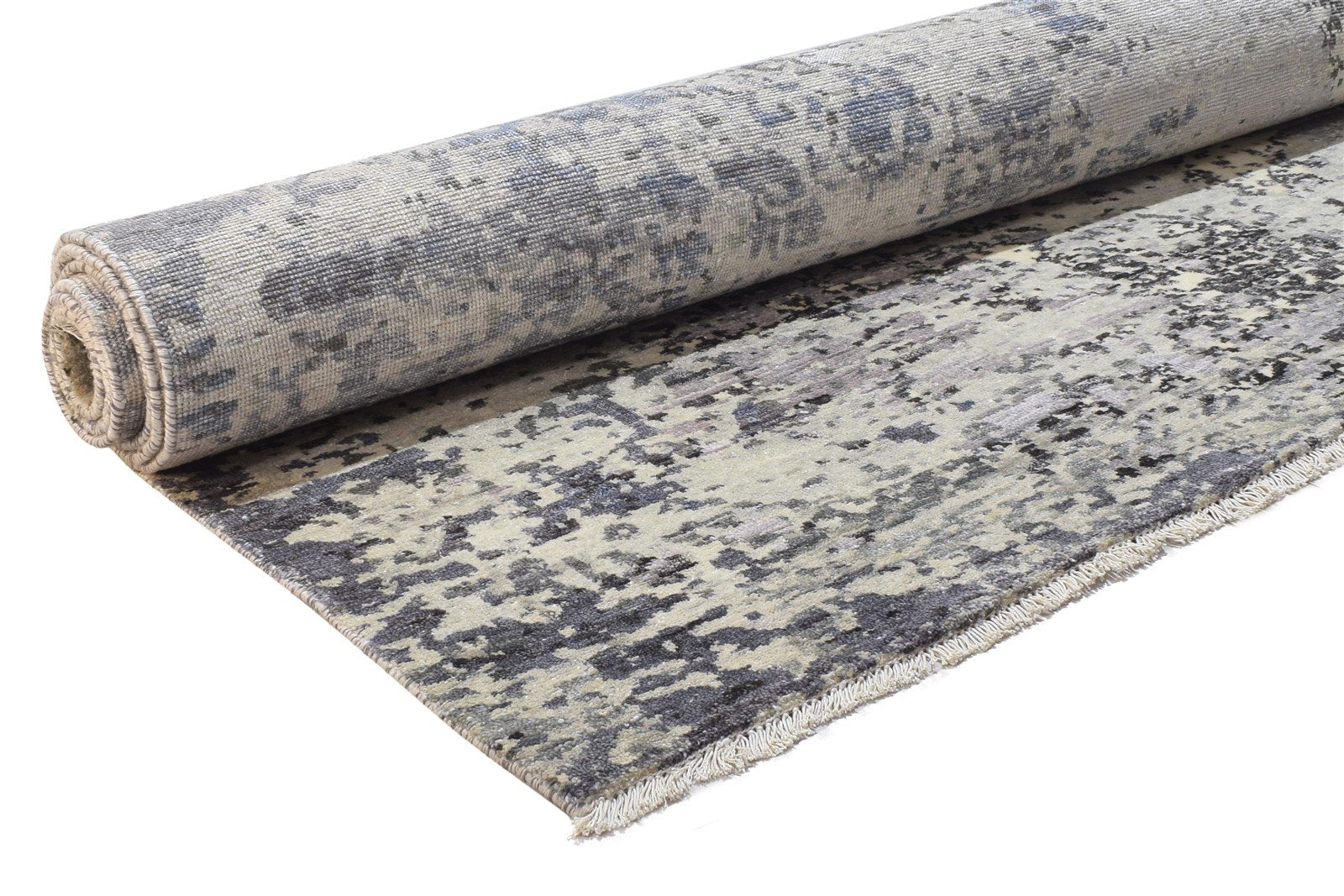 Grey Wool / Silk Rug 8' X 10' Modern Hand Knotted Indian Abstract Large Carpet   7864324685973