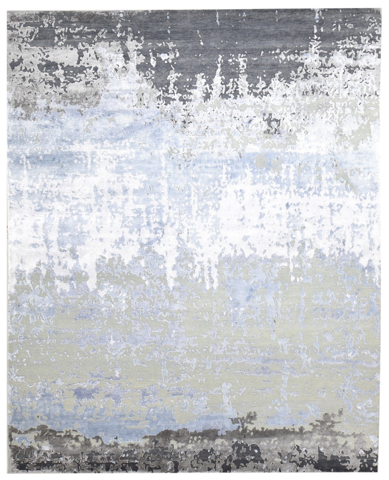 Grey Wool / Silk Rug 8' X 10' Modern Hand Knotted Indian Abstract Large Carpet   7864396251285