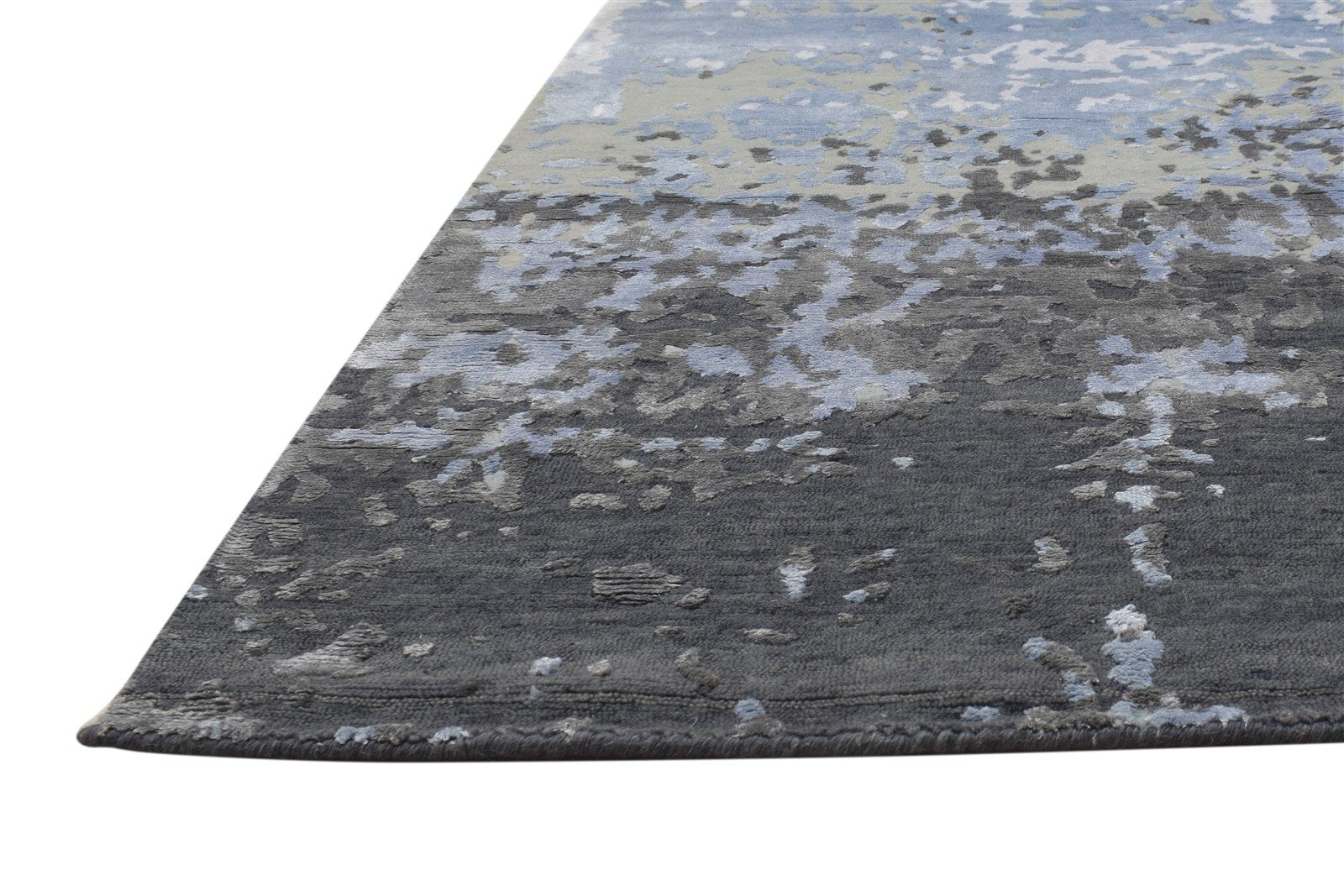 Grey Wool / Silk Rug 8' X 10' Modern Hand Knotted Indian Abstract Large Carpet   7864396251285