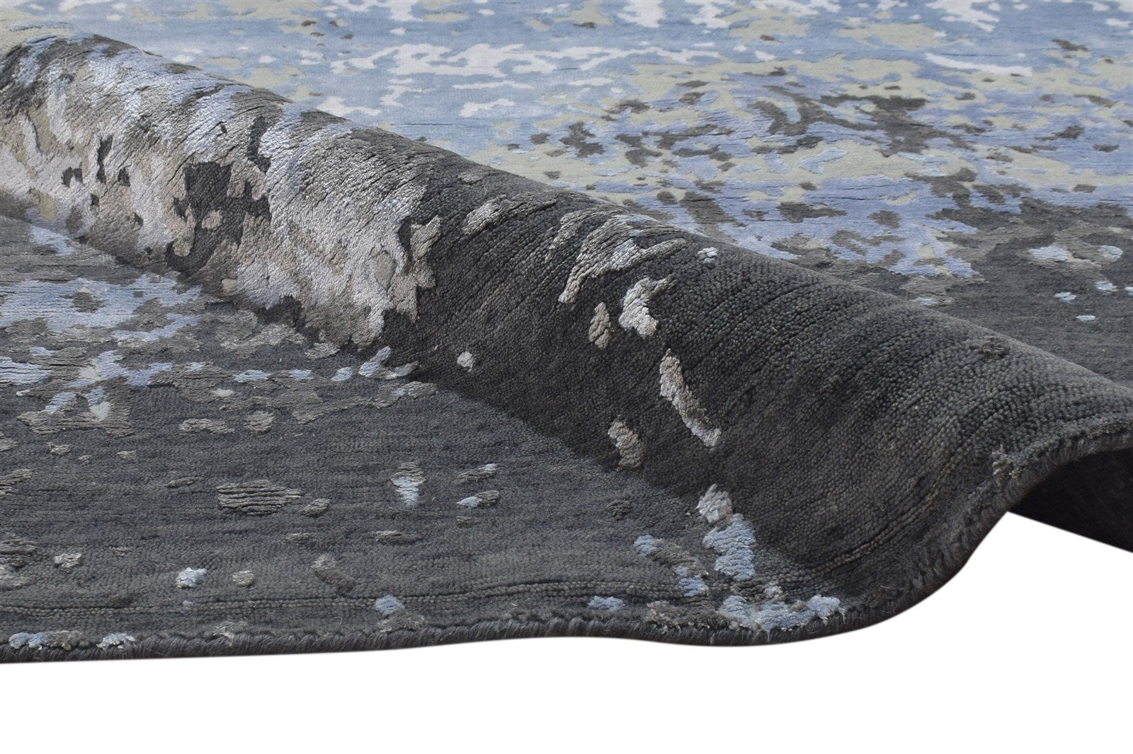 Grey Wool / Silk Rug 8' X 10' Modern Hand Knotted Indian Abstract Large Carpet   7864396251285