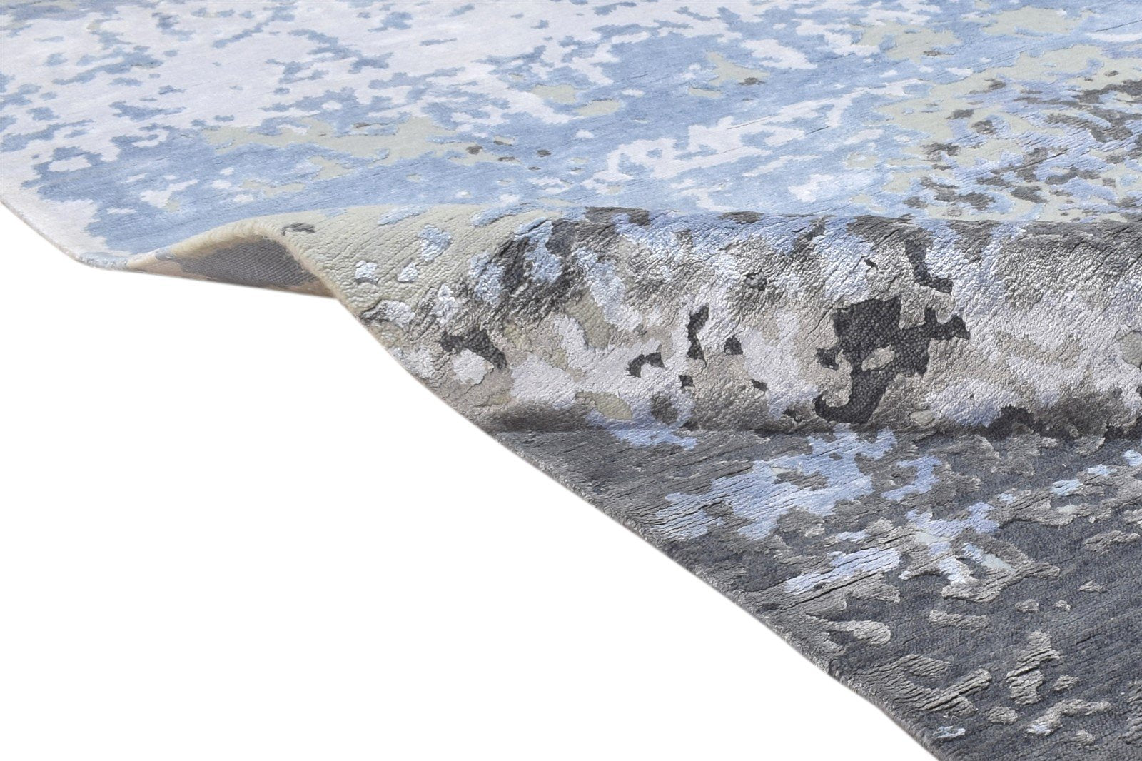 Grey Wool / Silk Rug 8' X 10' Modern Hand Knotted Indian Abstract Large Carpet   7864396251285
