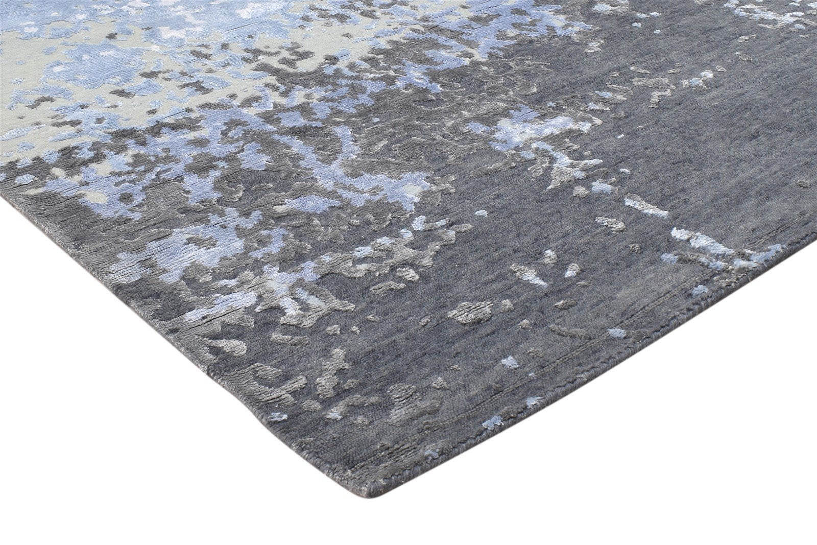 Grey Wool / Silk Rug 8' X 10' Modern Hand Knotted Indian Abstract Large Carpet   7864396251285