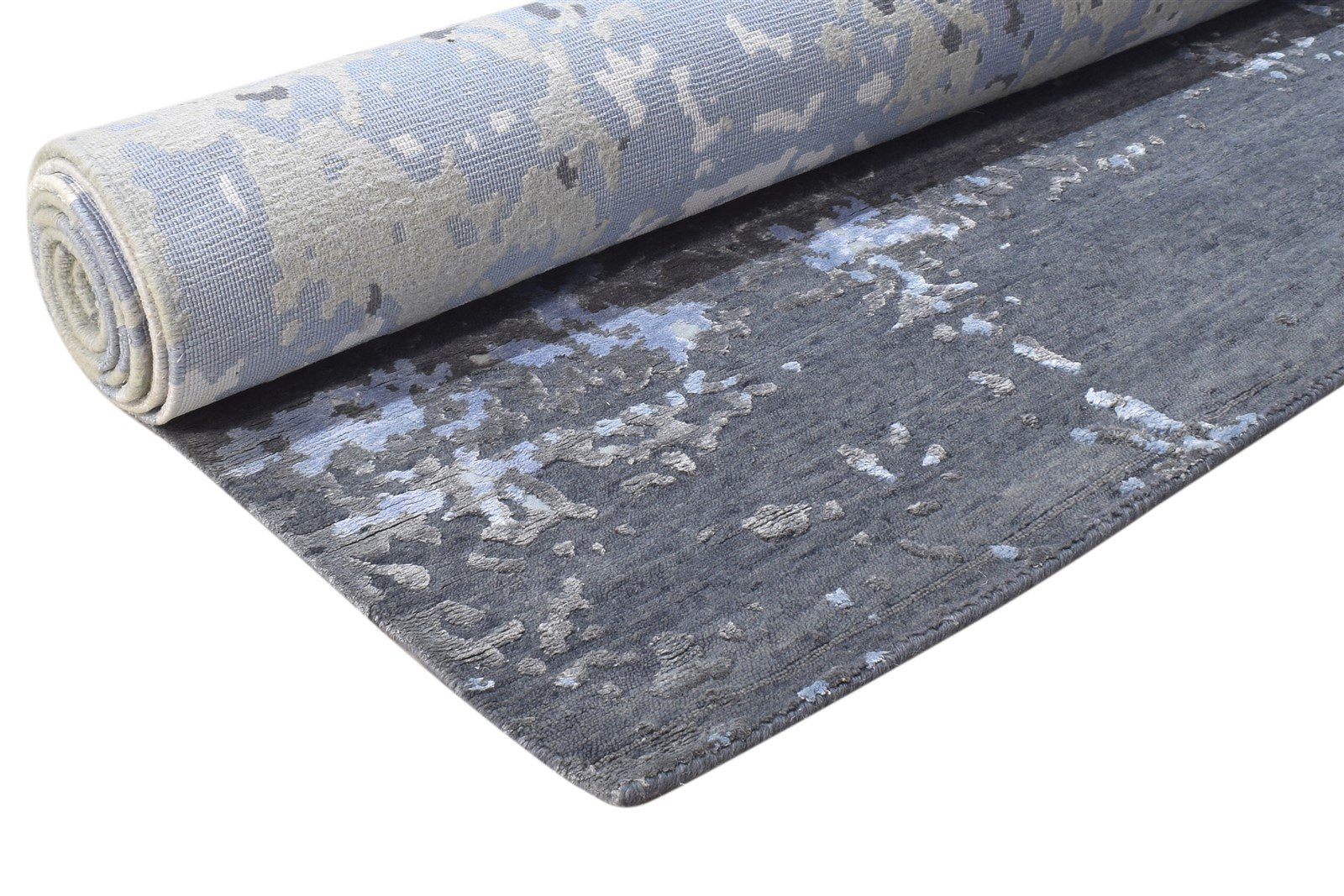 Grey Wool / Silk Rug 8' X 10' Modern Hand Knotted Indian Abstract Large Carpet   7864396251285
