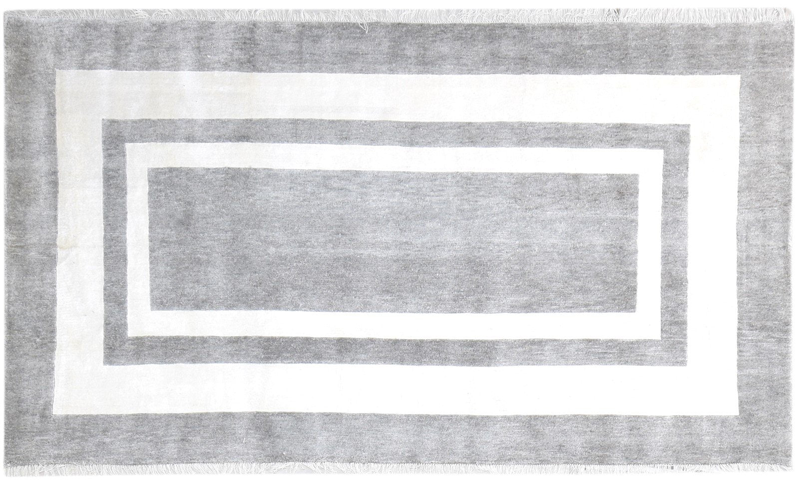 Grey Wool / Silk Rug 8X4 Modern Hand Knotted Scandinavian Bordered Large Carpet   7864572117141