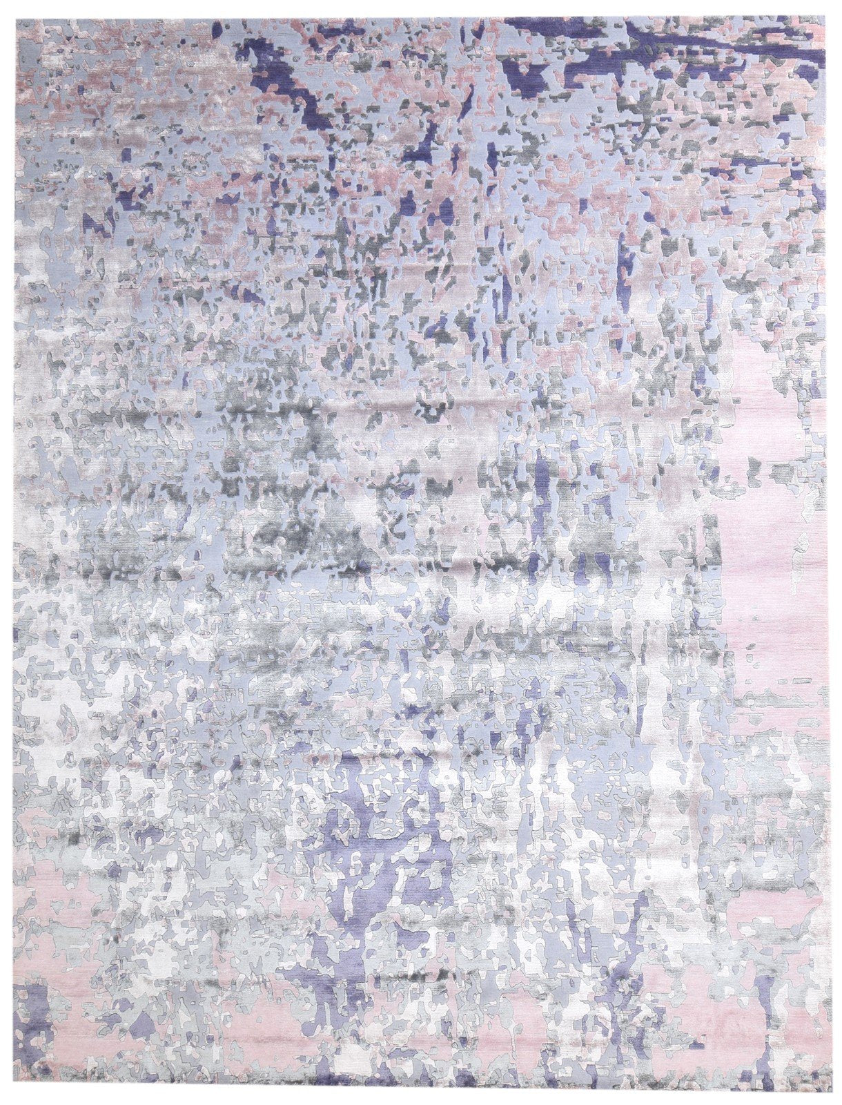 Grey Wool / Silk Rug 9' X 12' Modern Hand Knotted Indian Abstract Large Carpet   7864577949845