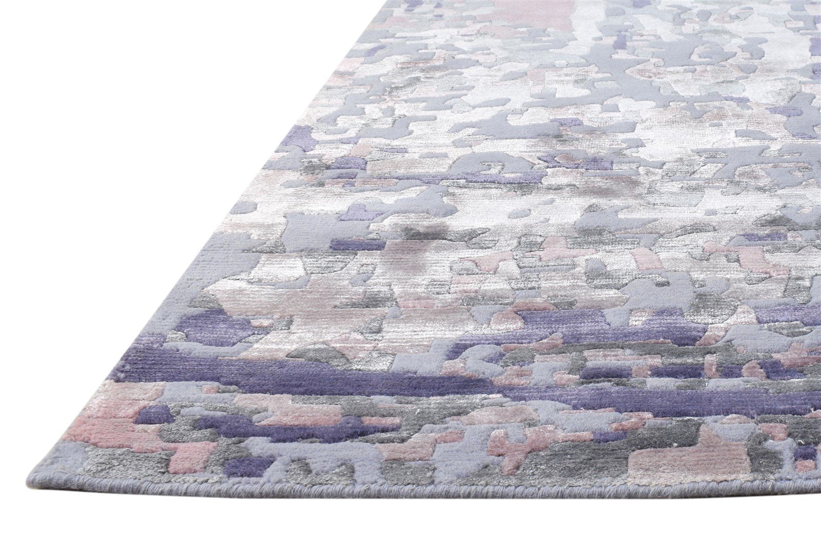 Grey Wool / Silk Rug 9' X 12' Modern Hand Knotted Indian Abstract Large Carpet   7864577949845