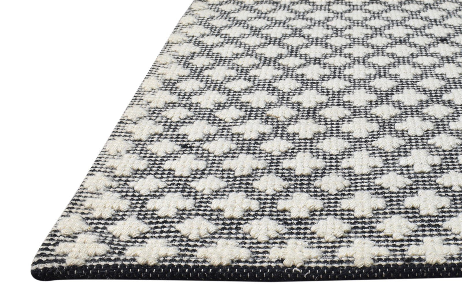 Hand-Hooked Black Wool Rug 2' X 3' Modern Moroccan Modern Small Carpet   7865137365141