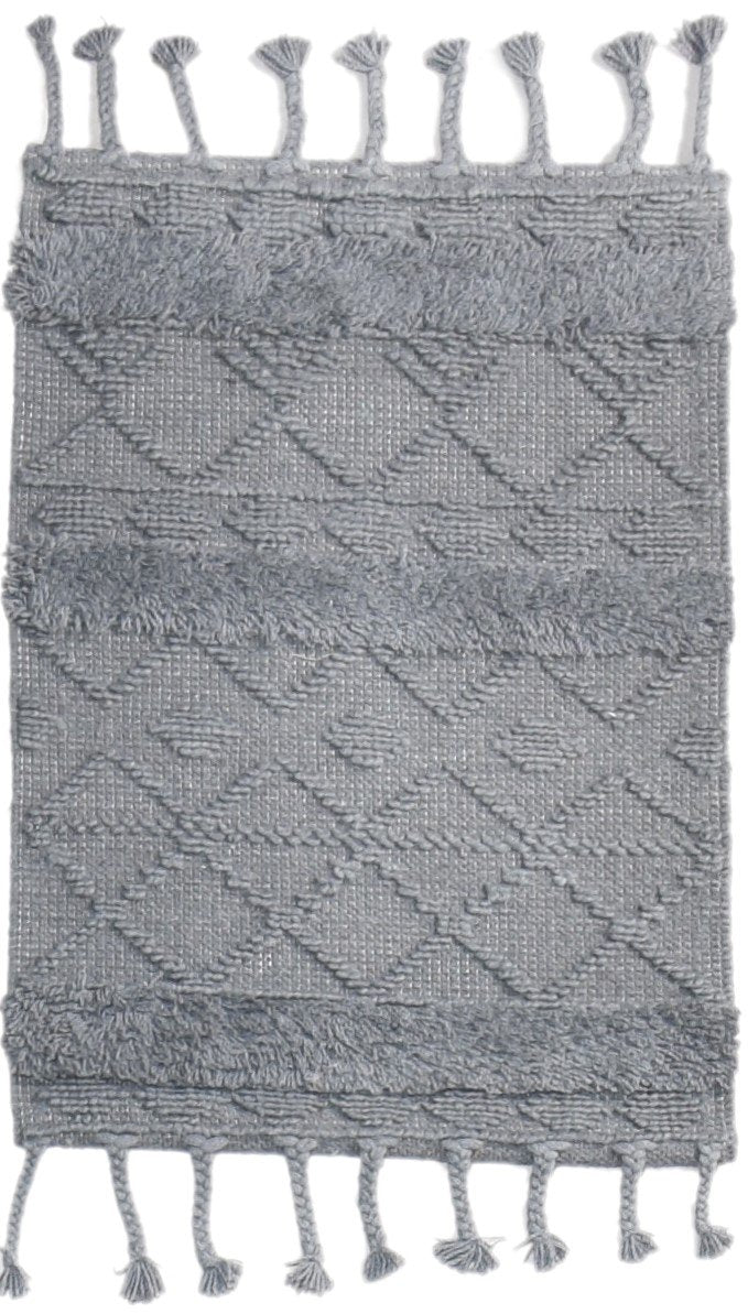 Hand-Hooked Charcoal Wool Rug 2' X 3' Modern Moroccan Modern Small Carpet   7865138872469