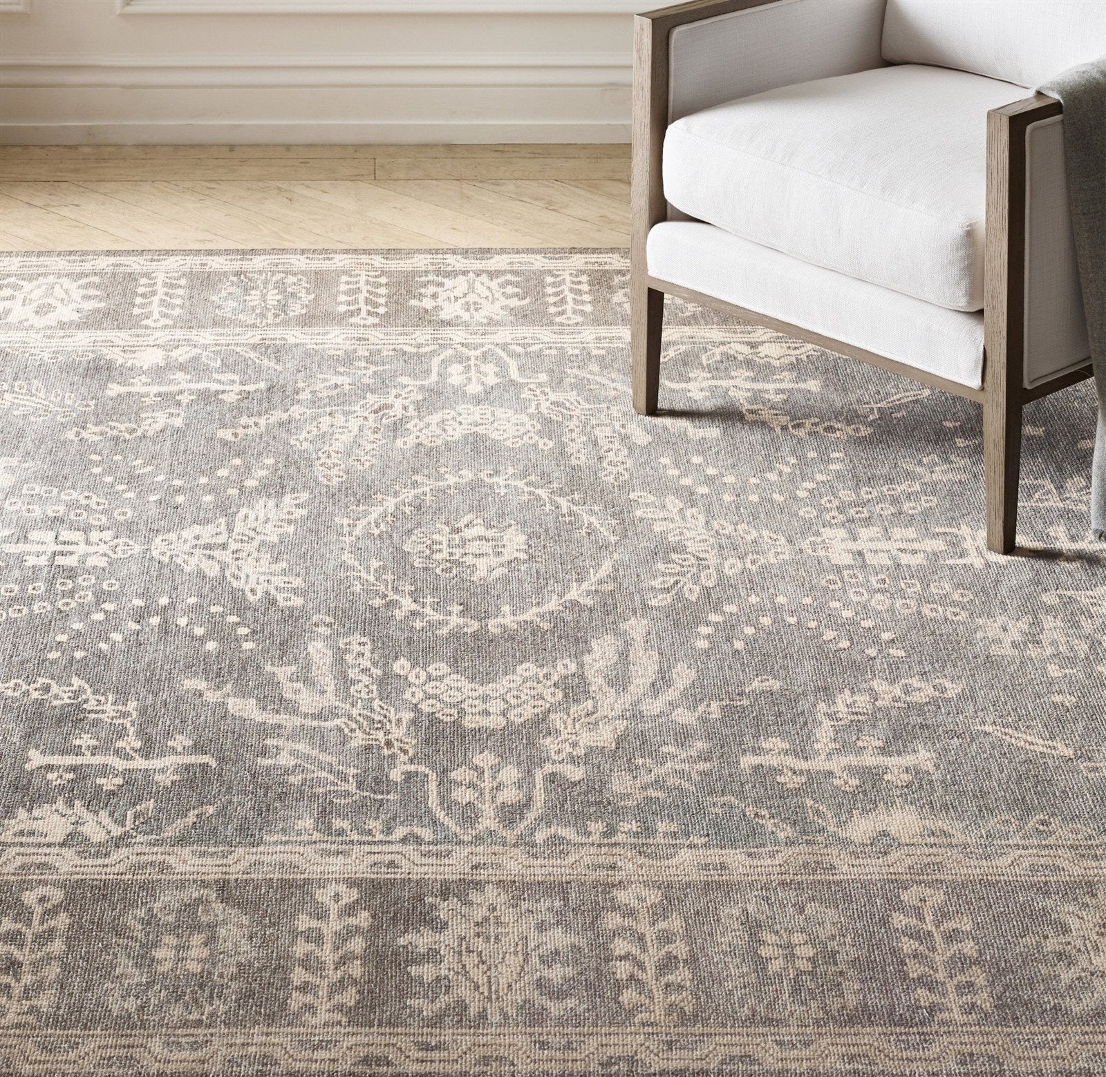 Hand Knot Rug Filoli Grey Wool Rug, Persian Sharouk Rug, Oriental Carpet   8613895143573