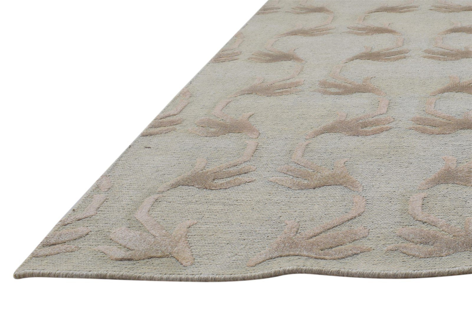 Hand Knotted Beige Linen Rug 5' X 8' Modern Scandinavian Floral Room Size Carpet   7864889344149