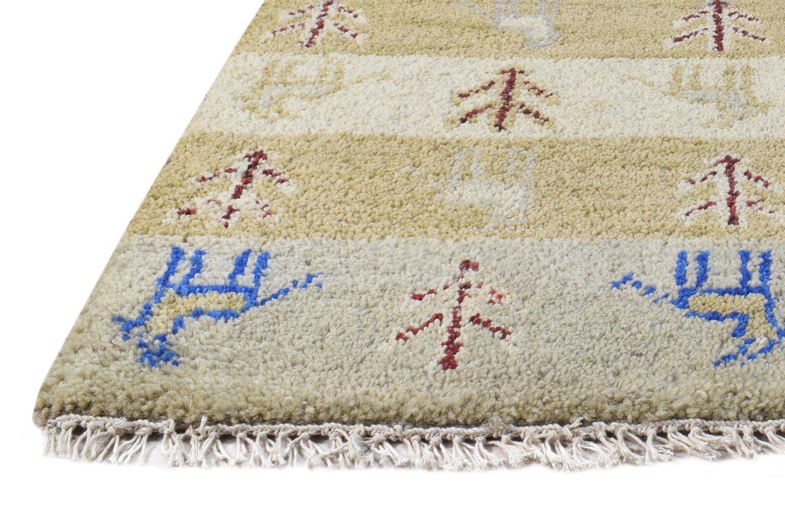 Hand Knotted Beige Wool Rug 1' X 2' Southwestern American Tribal Small Carpet   7865089294485