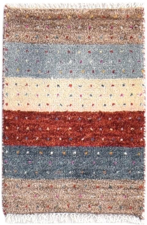 Hand Knotted Beige Wool Rug 1' X 2' Southwestern Gabbeh Striped Small Carpet   7864544166037