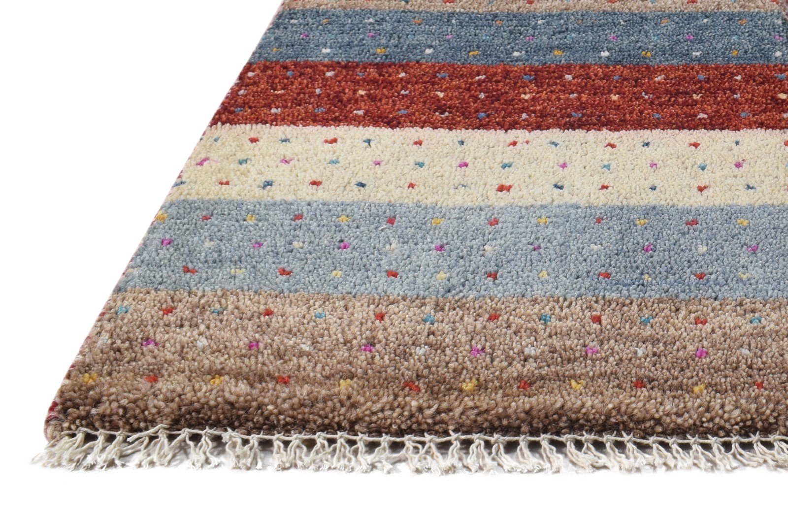 Hand Knotted Beige Wool Rug 1' X 2' Southwestern Gabbeh Striped Small Carpet   7864544166037