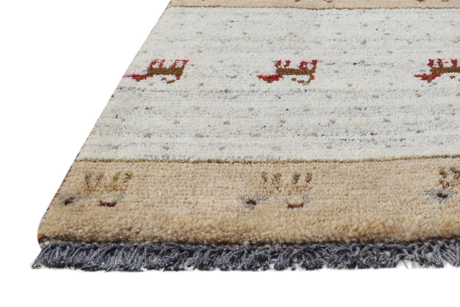 Hand Knotted Beige Wool Rug 1' X 2' Southwestern Gabbeh Tribal Small Carpet   7865099813013