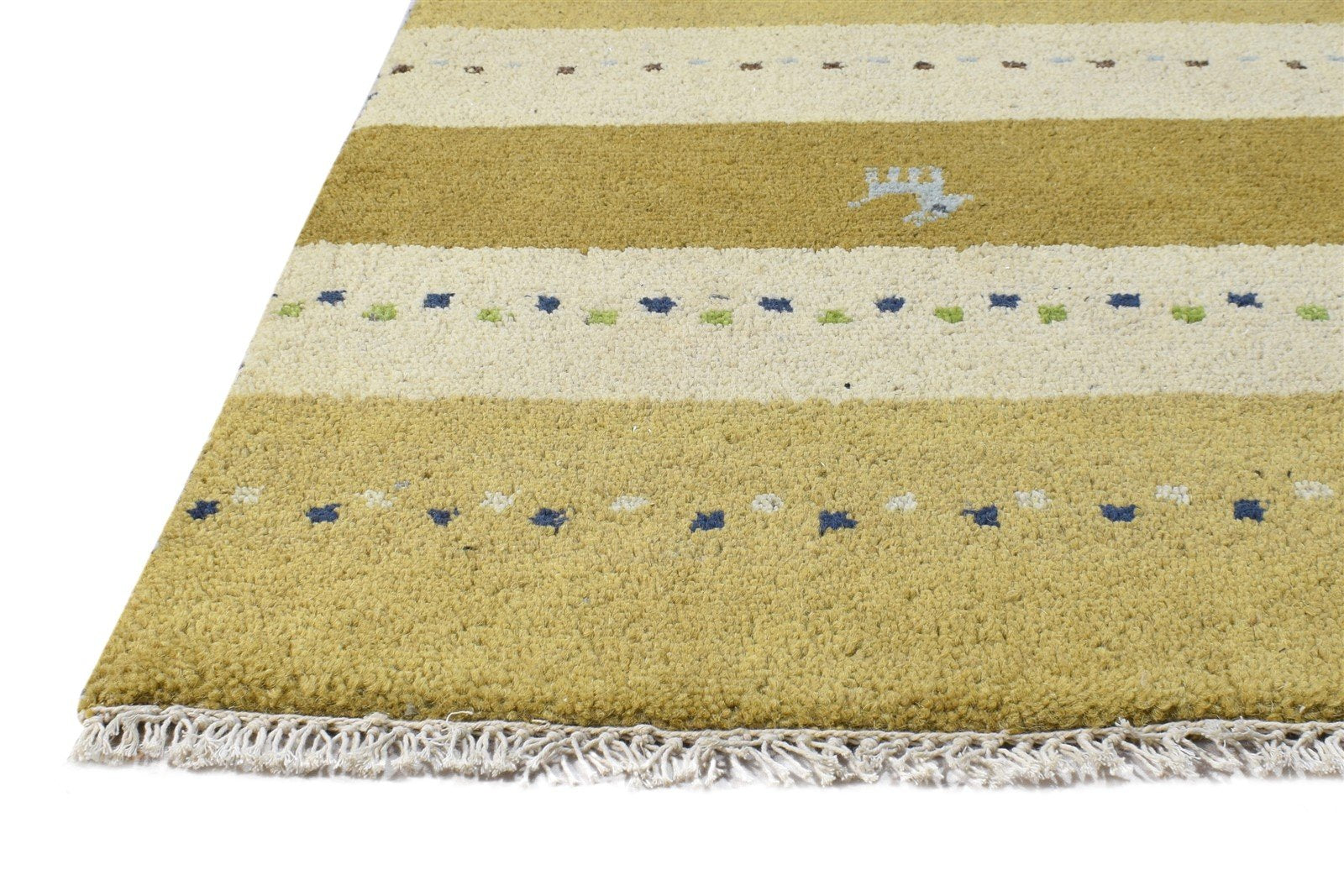 Hand Knotted Beige Wool Rug 2' X 3' Southwestern Gabbeh Striped Small Carpet   7865064980629