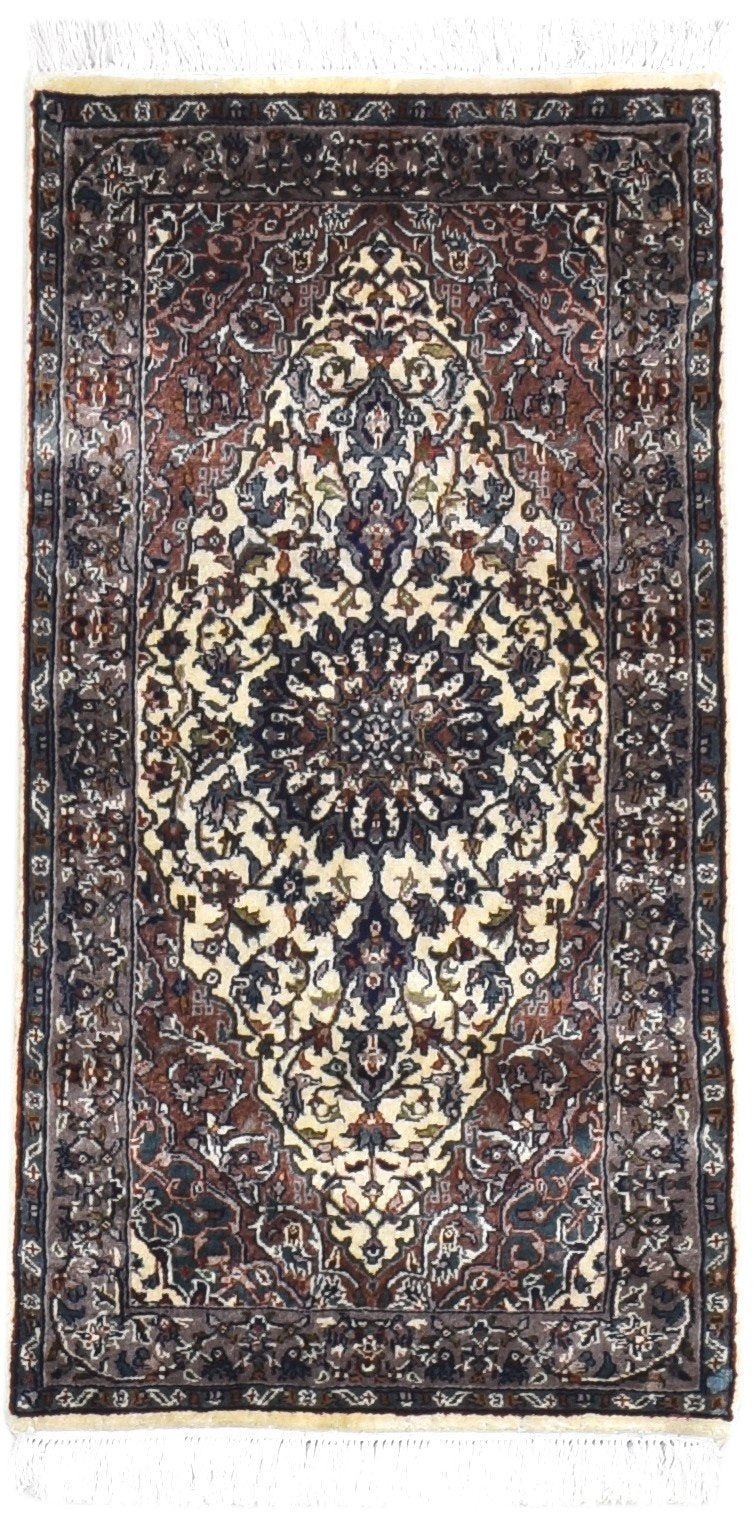 Hand Knotted Beige Wool Rug 2' X 4' Persian Nain Oriental Small Carpet   7864678547605