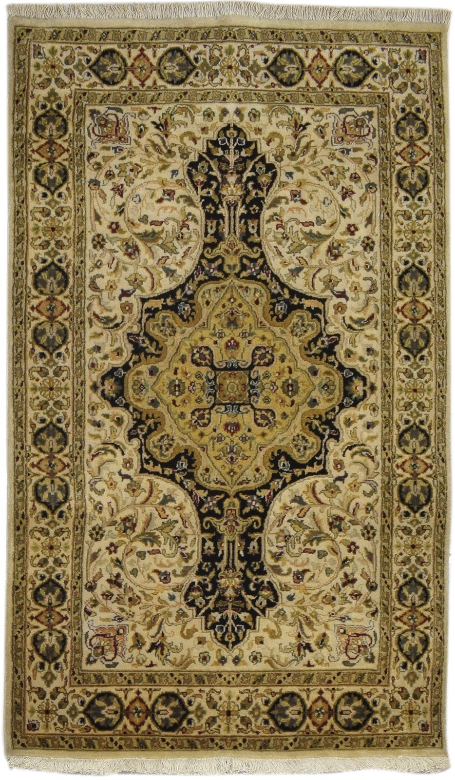 Hand Knotted Beige Wool Rug 3' X 5' Persian Nain Oriental Small Carpet   7860693565589