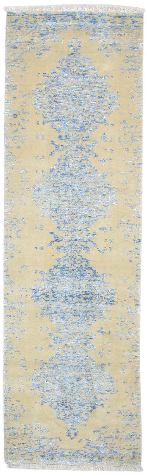 Hand Knotted Beige Wool / Silk Rug 3X10 Modern Scandinavian Abstract Small   7864099963029