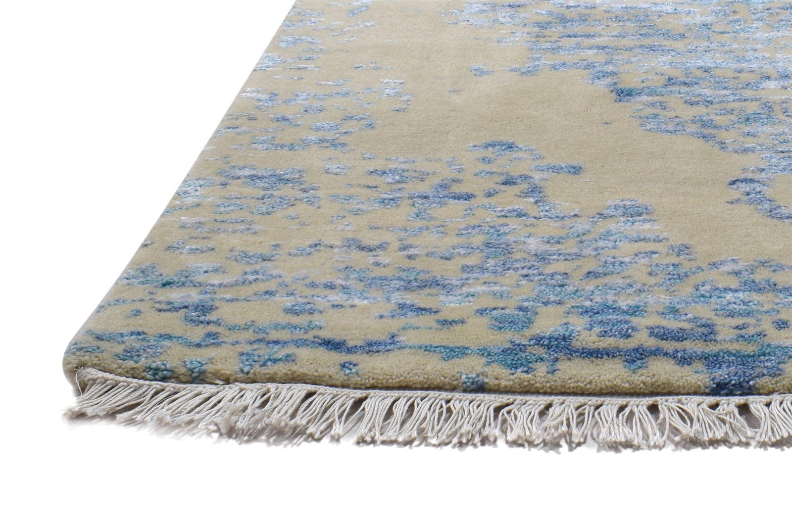 Hand Knotted Beige Wool / Silk Rug 3X10 Modern Scandinavian Abstract Small   7864099963029
